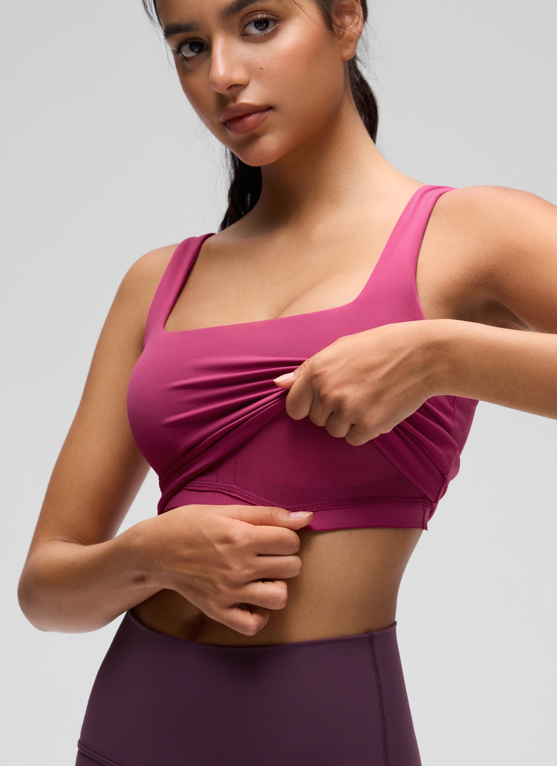 CRZ YOGA Butterluxe Sujetador de Yoga con Escote Cuadrado para Mujer Malva Lavado