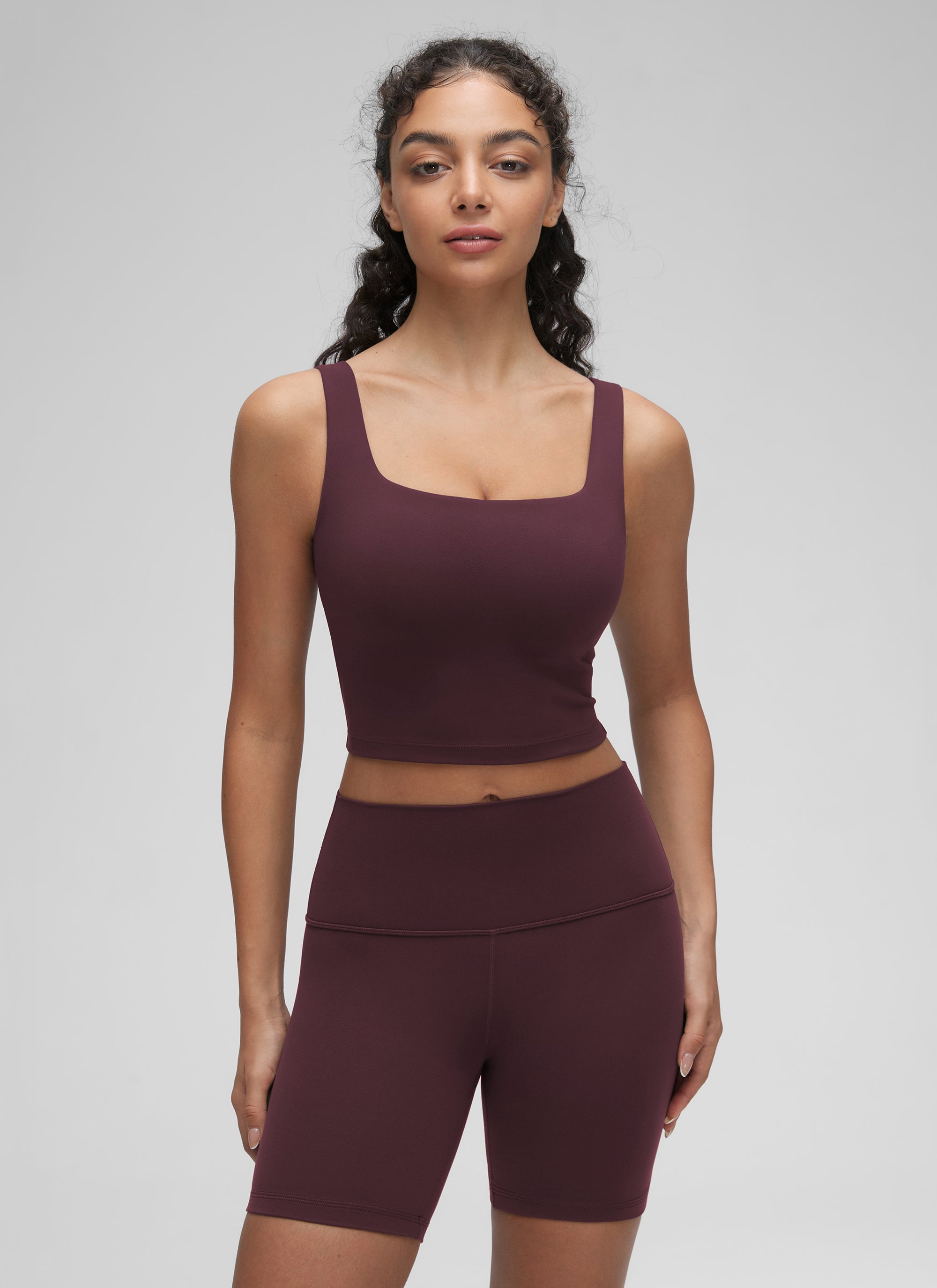 CRZ YOGA Butterluxe Sujetador de Yoga con Escote Cuadrado para Mujer Ciruela madura