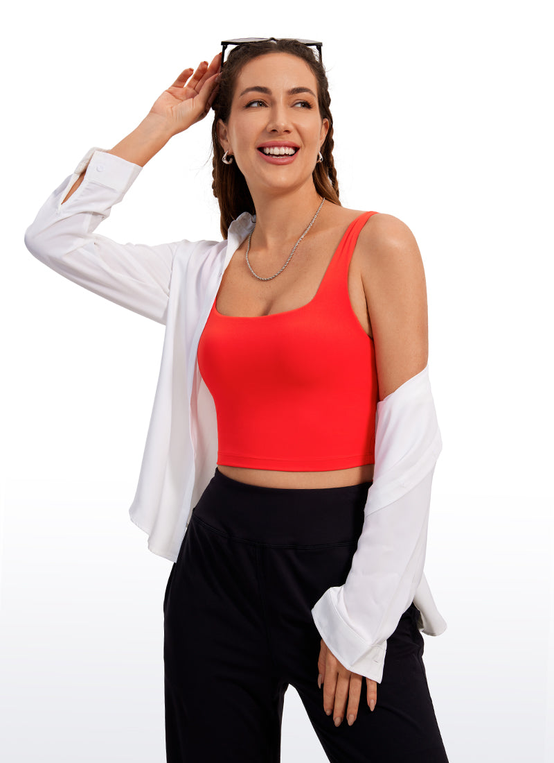 CRZ YOGA Butterluxe Sujetador de Yoga con Escote Cuadrado para Mujer Rojo oscuro