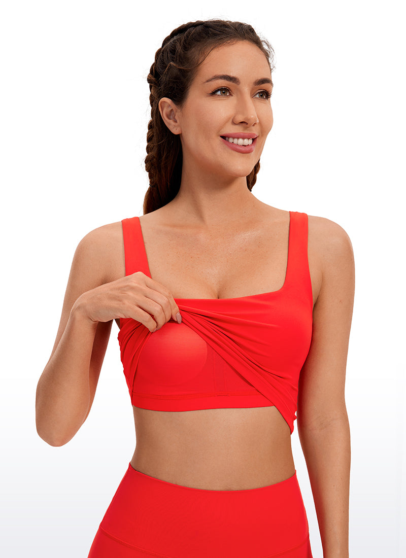 CRZ YOGA Butterluxe Sujetador de Yoga con Escote Cuadrado para Mujer Rojo oscuro