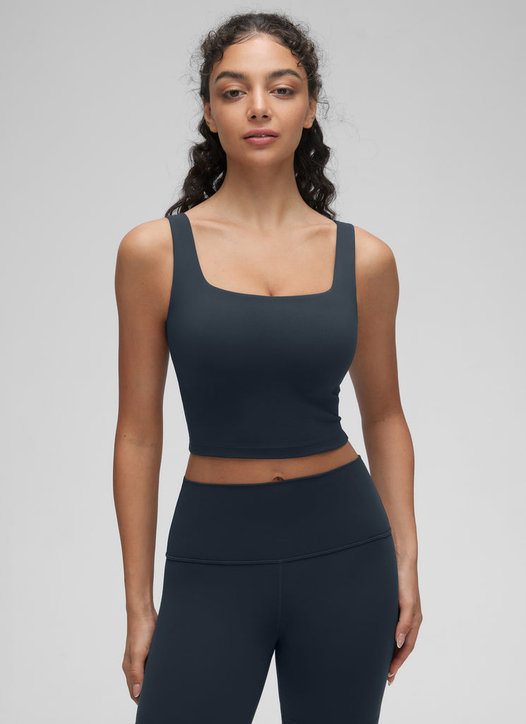 CRZ YOGA Butterluxe Sujetador de Yoga con Escote Cuadrado para Mujer Verde Oliva