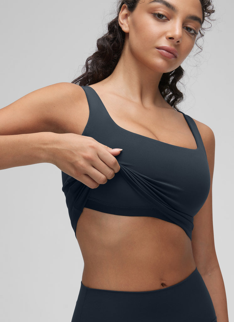 CRZ YOGA Butterluxe Sujetador de Yoga con Escote Cuadrado para Mujer Verde Oliva