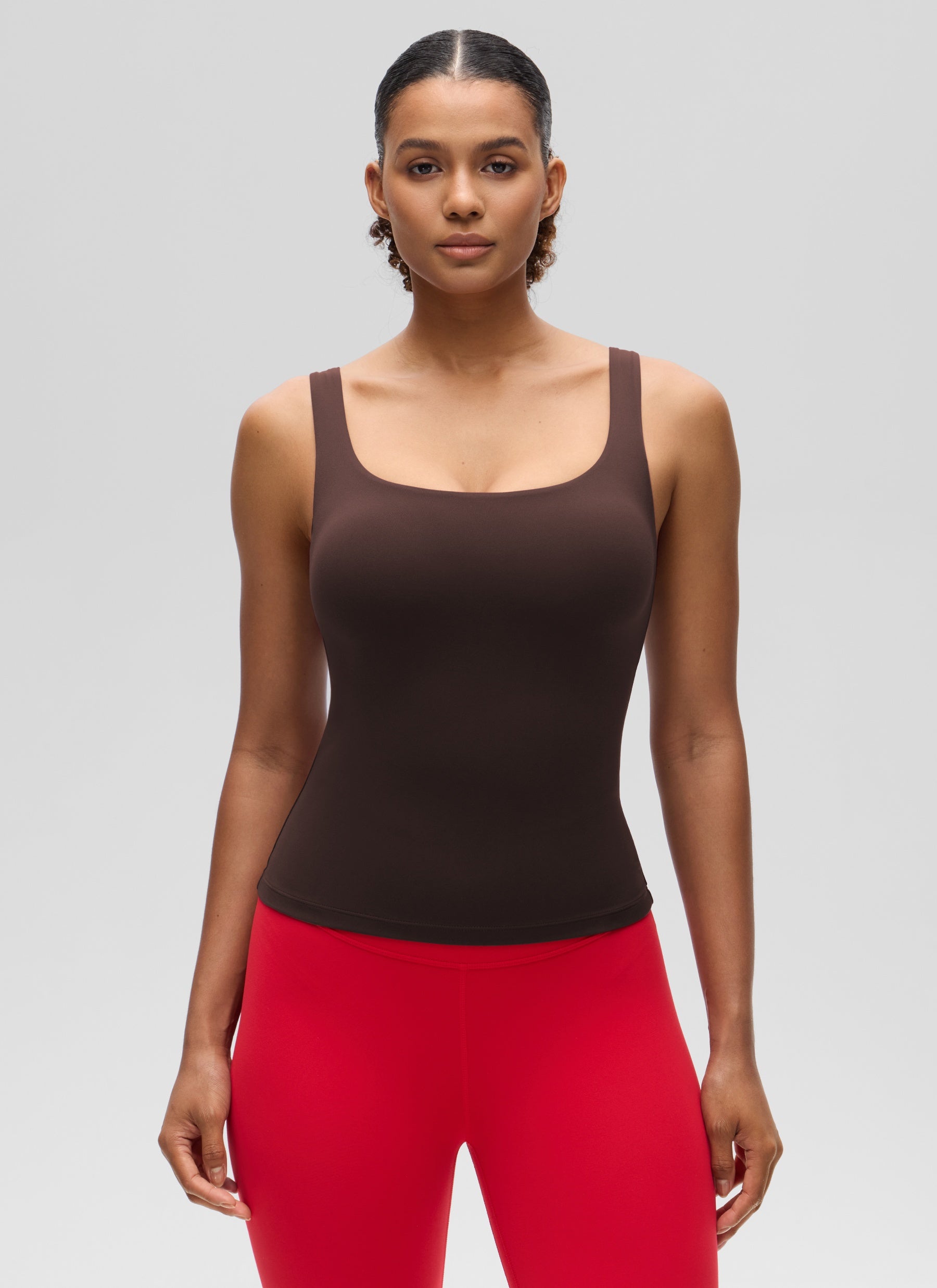 CRZ YOGA Butterluxe Camiseta sin Mangas con Cuello en U para Mujer Marrón Fudge Caliente