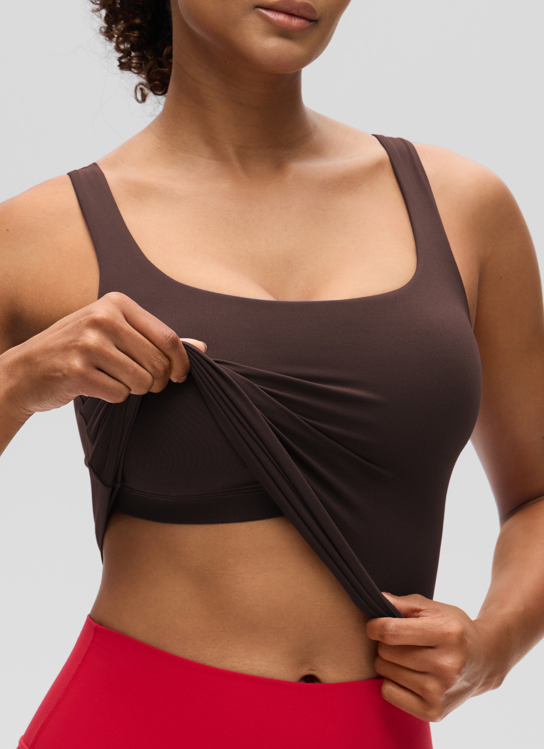 CRZ YOGA Butterluxe Camiseta sin Mangas con Cuello en U para Mujer Marrón Fudge Caliente