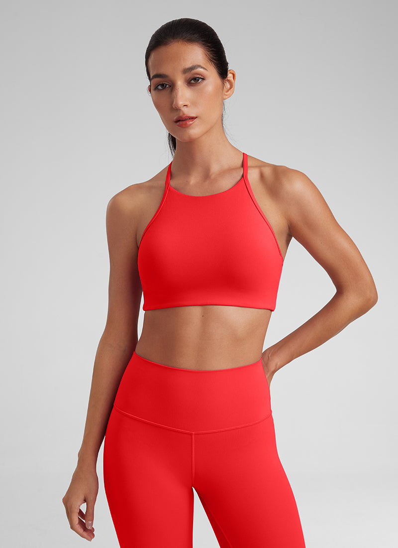 CRZ YOGA Mujer Sujetador Butterluxe con Tirantes Delgados Rojo Profundo