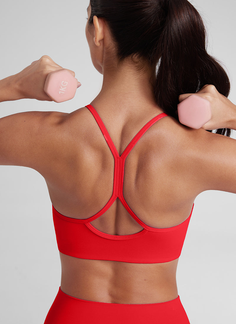 CRZ YOGA Mujer Sujetador Butterluxe con Tirantes Delgados Rojo Profundo