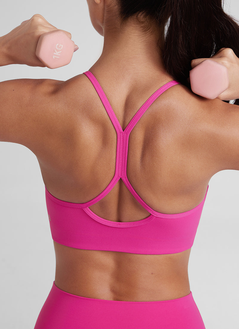 CRZ YOGA Mujer Sujetador Butterluxe con Tirantes Delgados Púrpura Hibisco