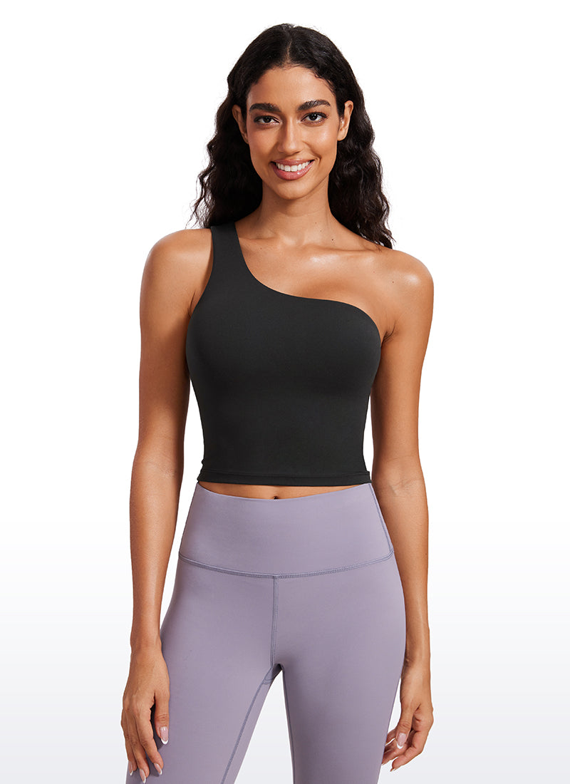 CRZ YOGA Butterluxe Sujetador Deportivo de Un Hombro Largo para Mujer Negro