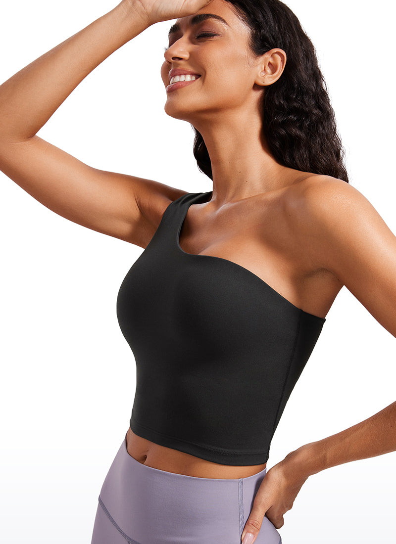CRZ YOGA Butterluxe Sujetador Deportivo de Un Hombro Largo para Mujer Negro