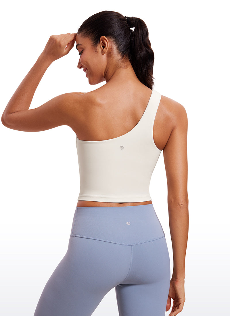 CRZ YOGA Butterluxe Sujetador Deportivo de Un Hombro Largo para Mujer Blanca Lechosa