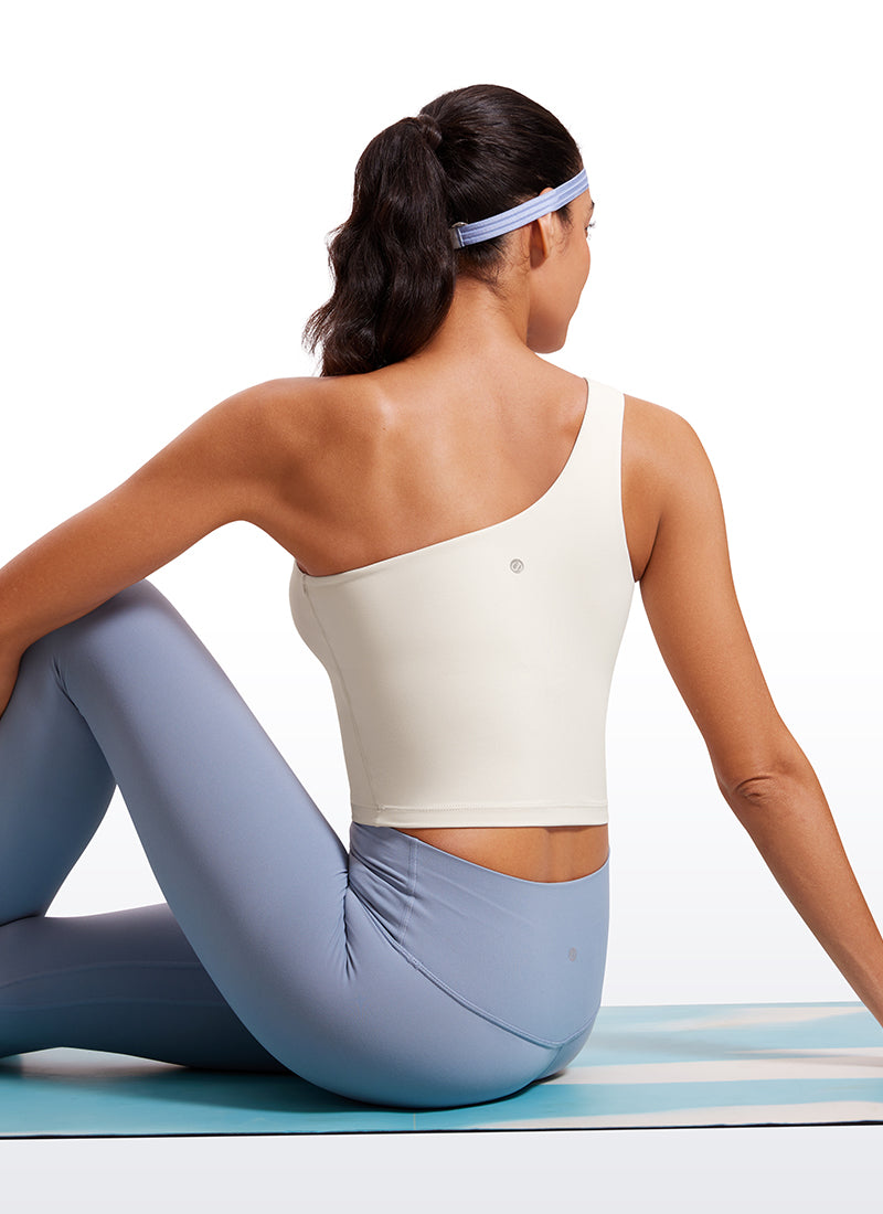 CRZ YOGA Butterluxe Sujetador Deportivo de Un Hombro Largo para Mujer Blanca Lechosa