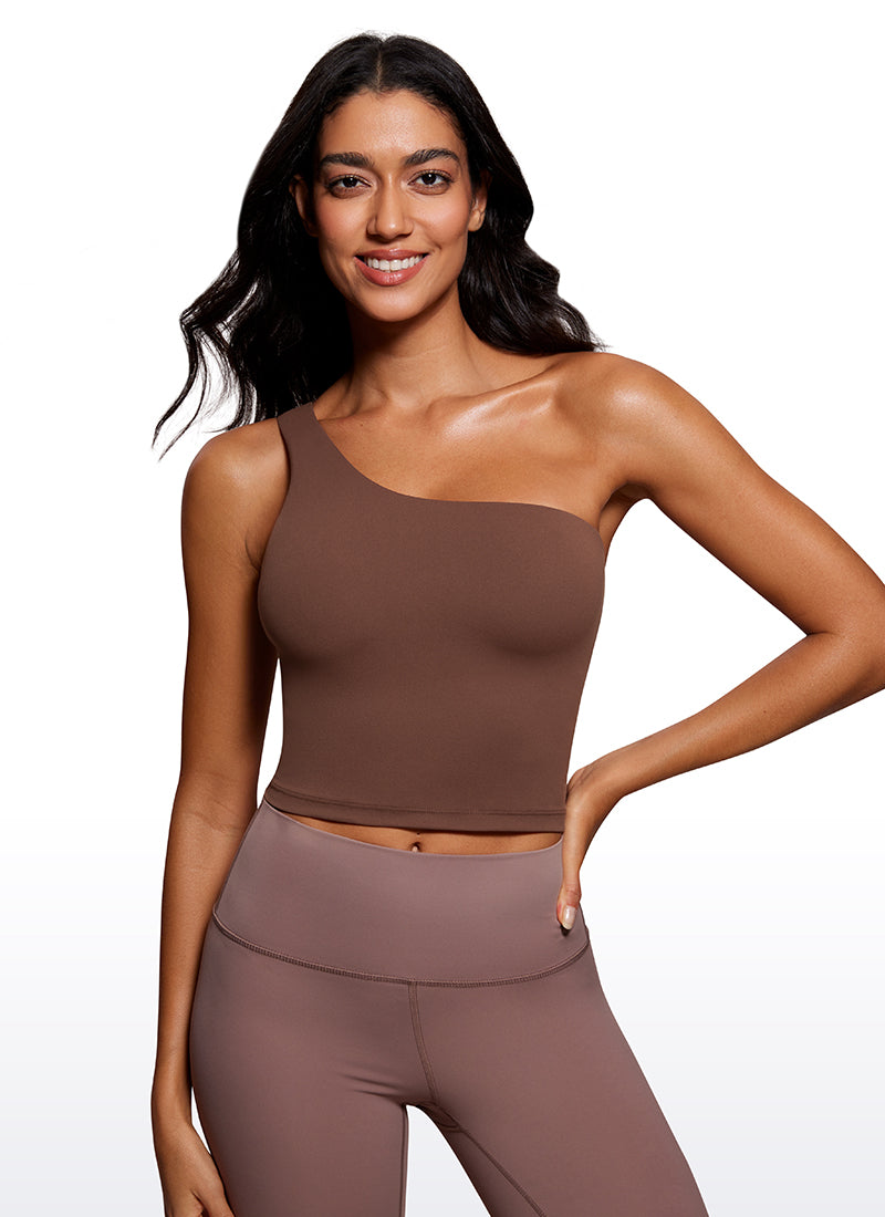 CRZ YOGA Butterluxe Sujetador Deportivo de Un Hombro Largo para Mujer Café Morena