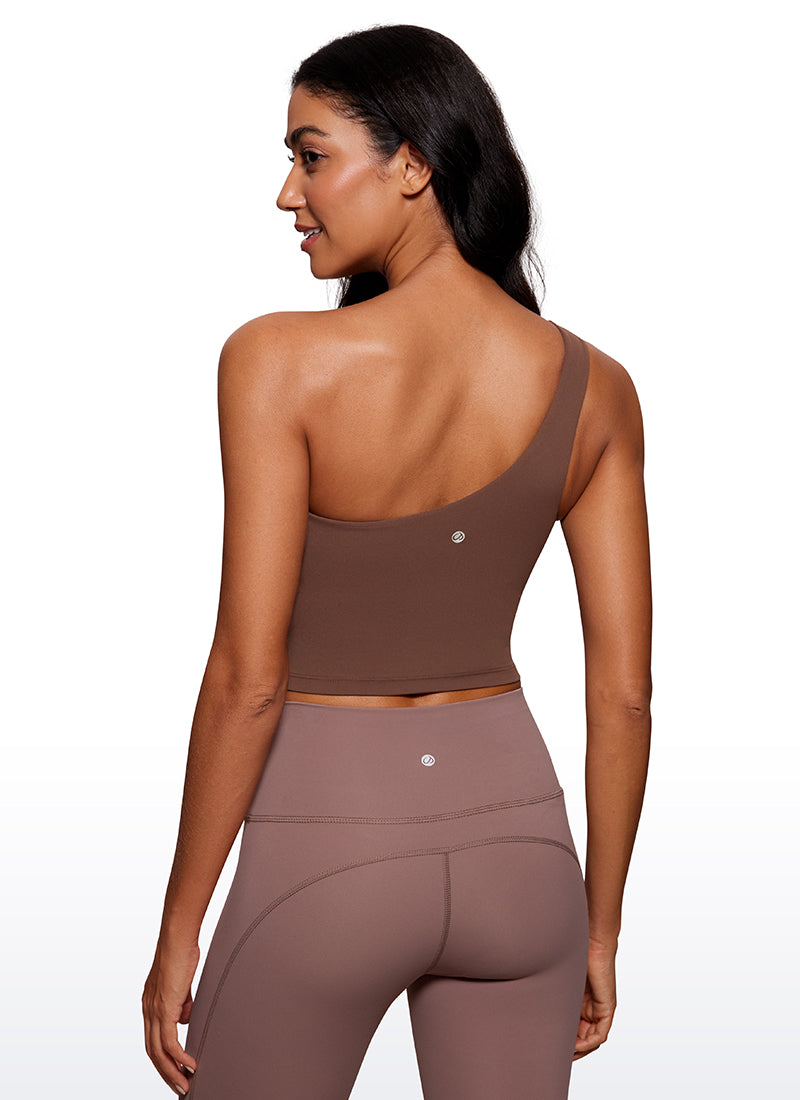 CRZ YOGA Butterluxe Sujetador Deportivo de Un Hombro Largo para Mujer Café Morena