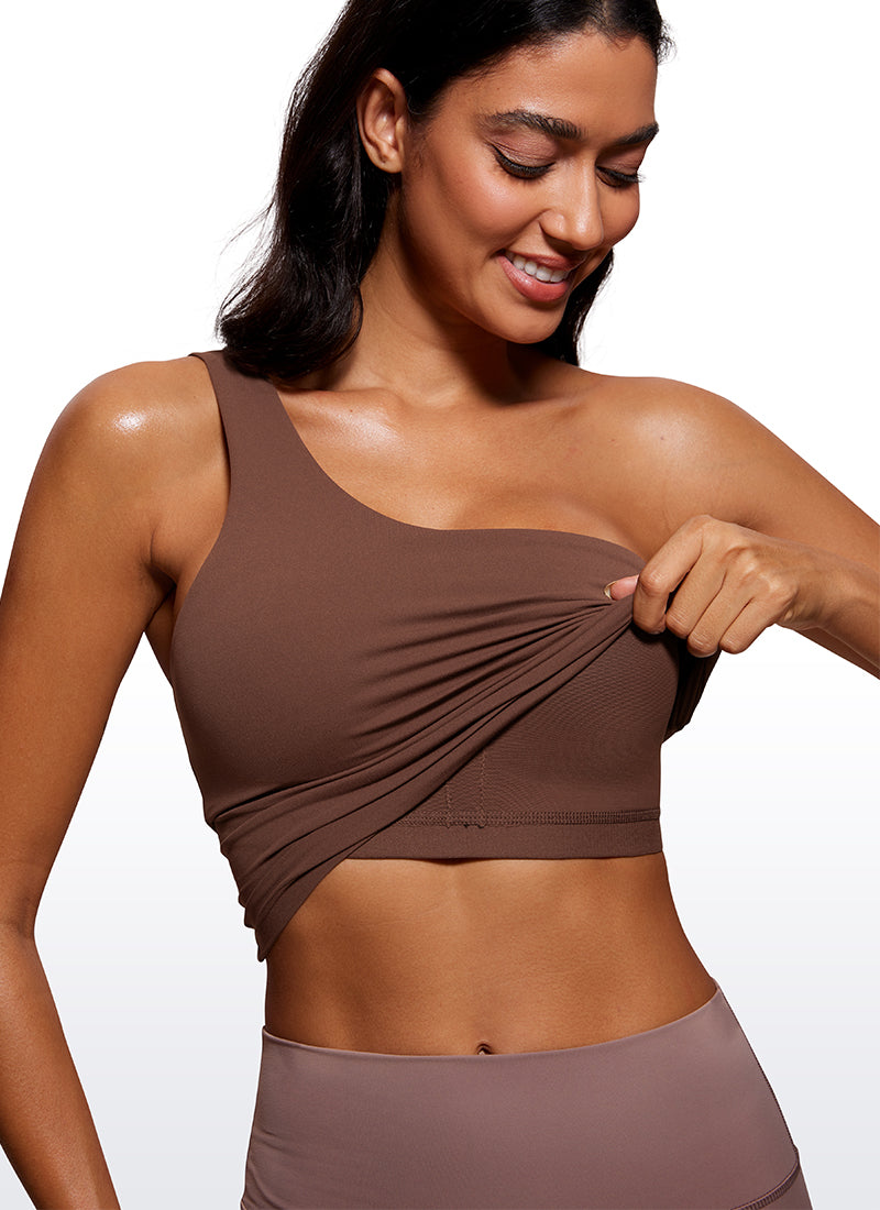 CRZ YOGA Butterluxe Sujetador Deportivo de Un Hombro Largo para Mujer Café Morena