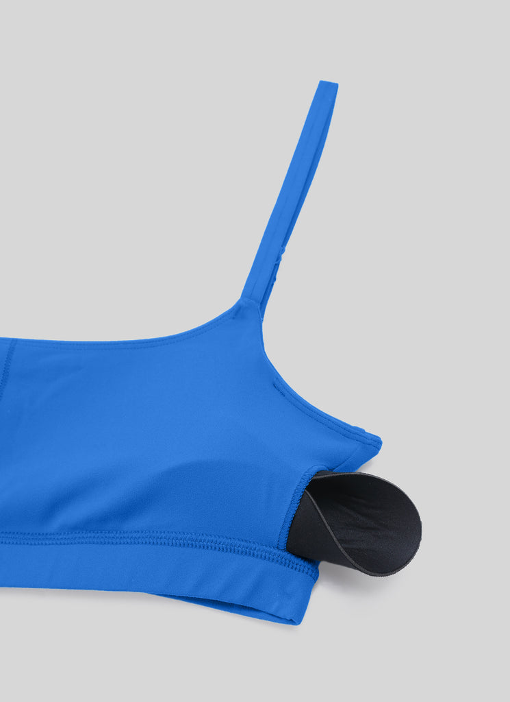 CRZ YOGA Butterluxe Sujetador con Tirantes Spaguetti Ajustables Azul Destello