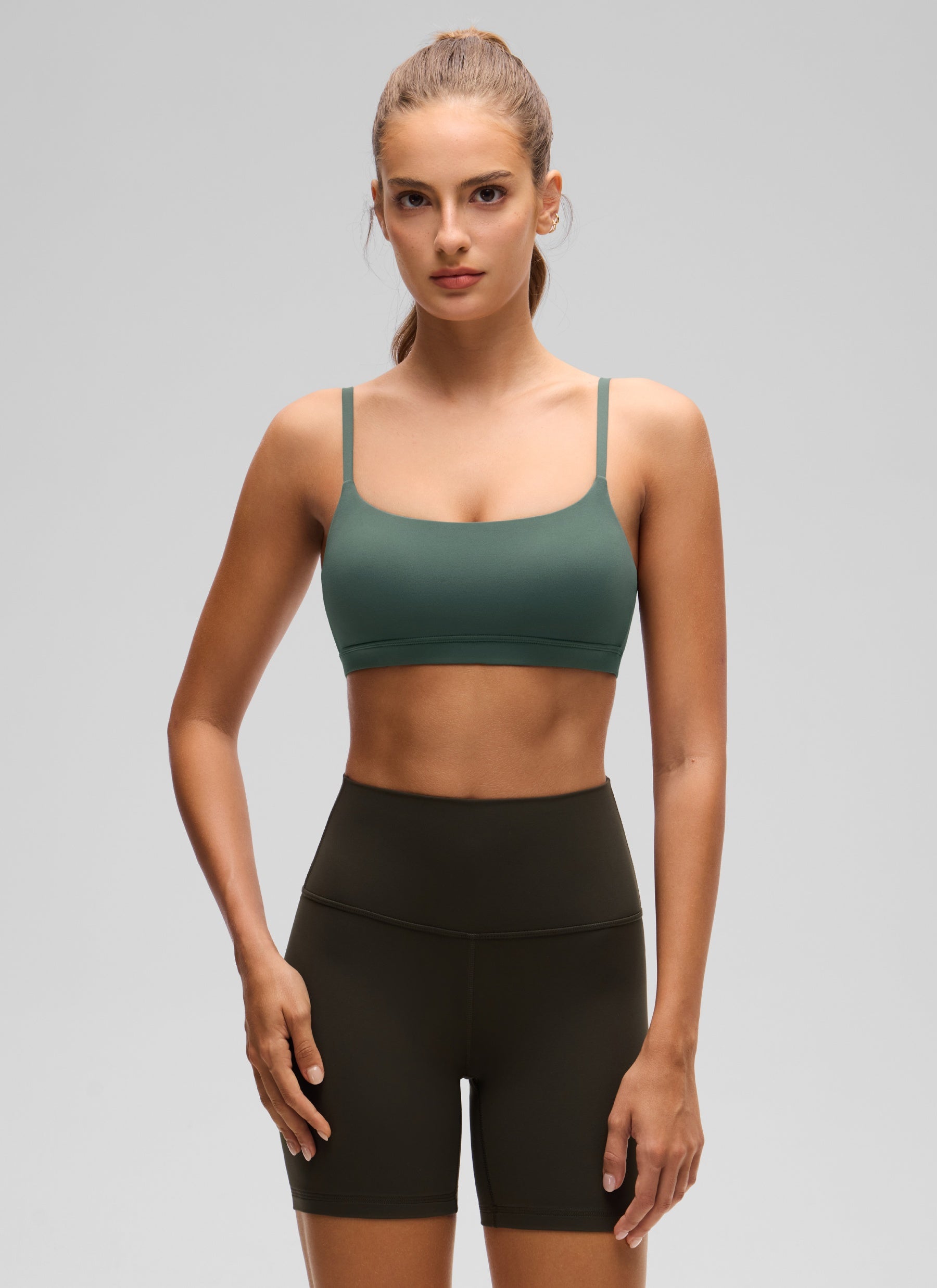 CRZ YOGA Butterluxe Sujetador con Tirantes Spaguetti Ajustables Verde Bosque Oscuro
