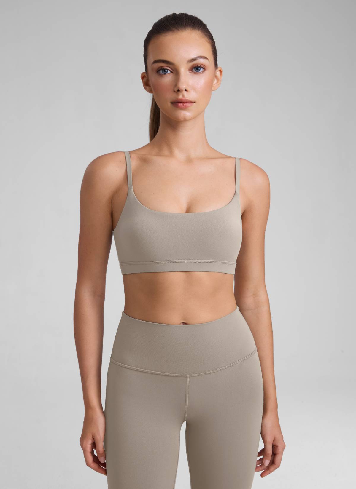 CRZ YOGA Butterluxe Sujetador con Tirantes Spaguetti Ajustables Gris Ceniza Cálido