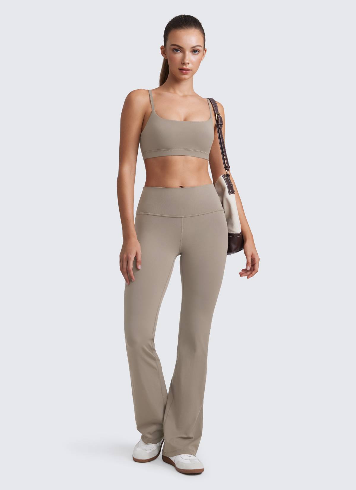 CRZ YOGA Butterluxe Sujetador con Tirantes Spaguetti Ajustables Gris Ceniza Cálido