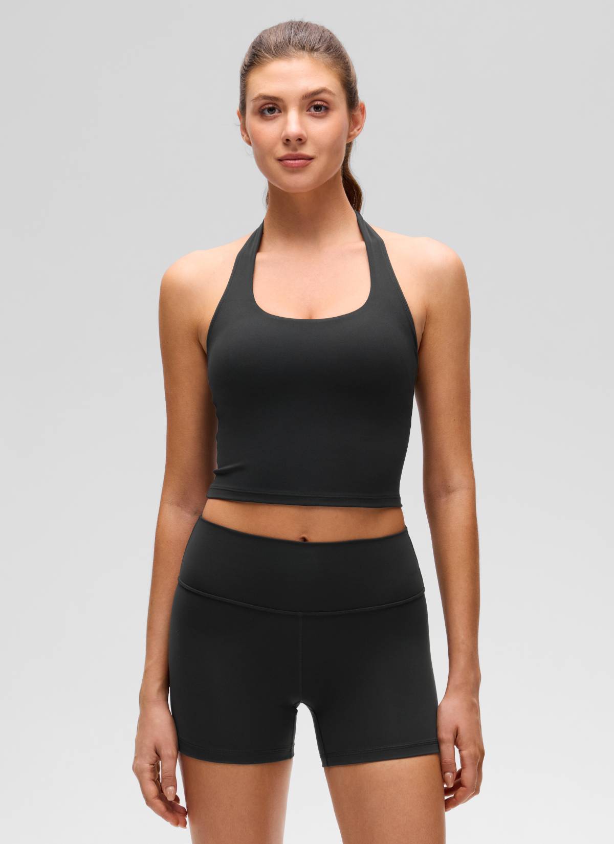 CRZ YOGA Camisetas sin Mangas con Cuello Halter y Tirantes Finos Negro