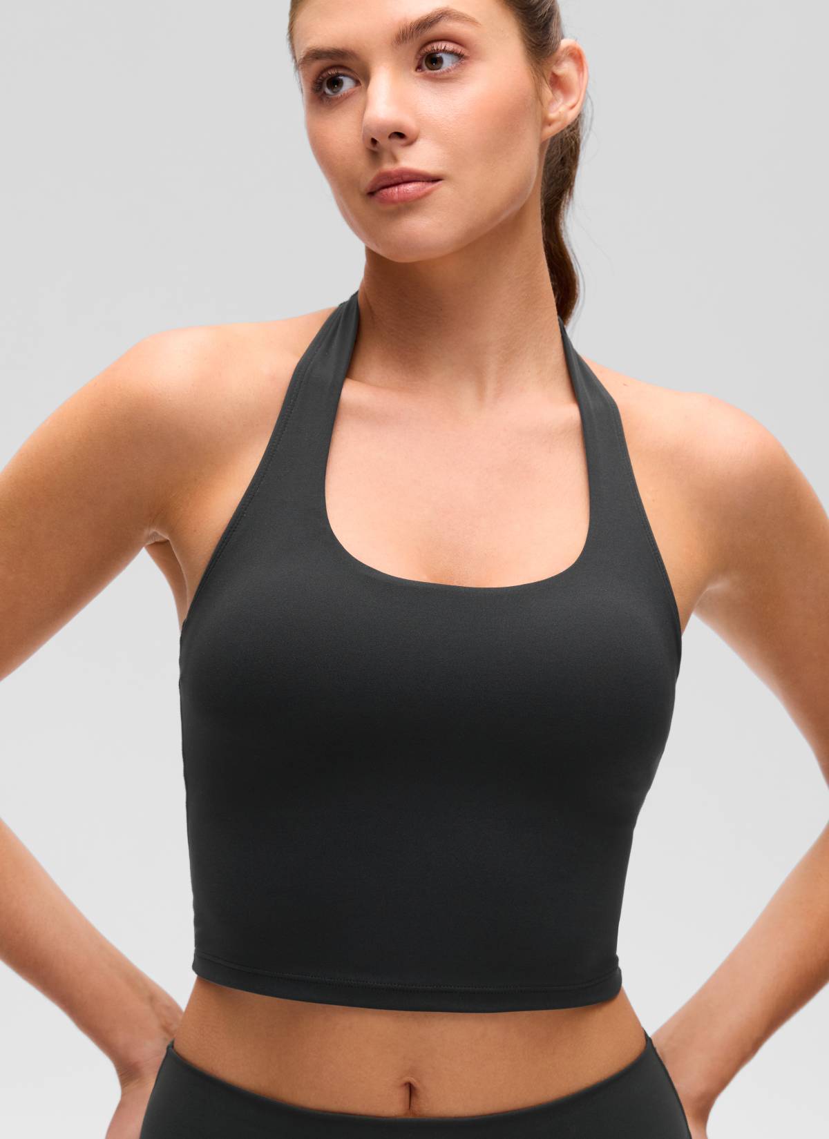 CRZ YOGA Camisetas sin Mangas con Cuello Halter y Tirantes Finos Negro