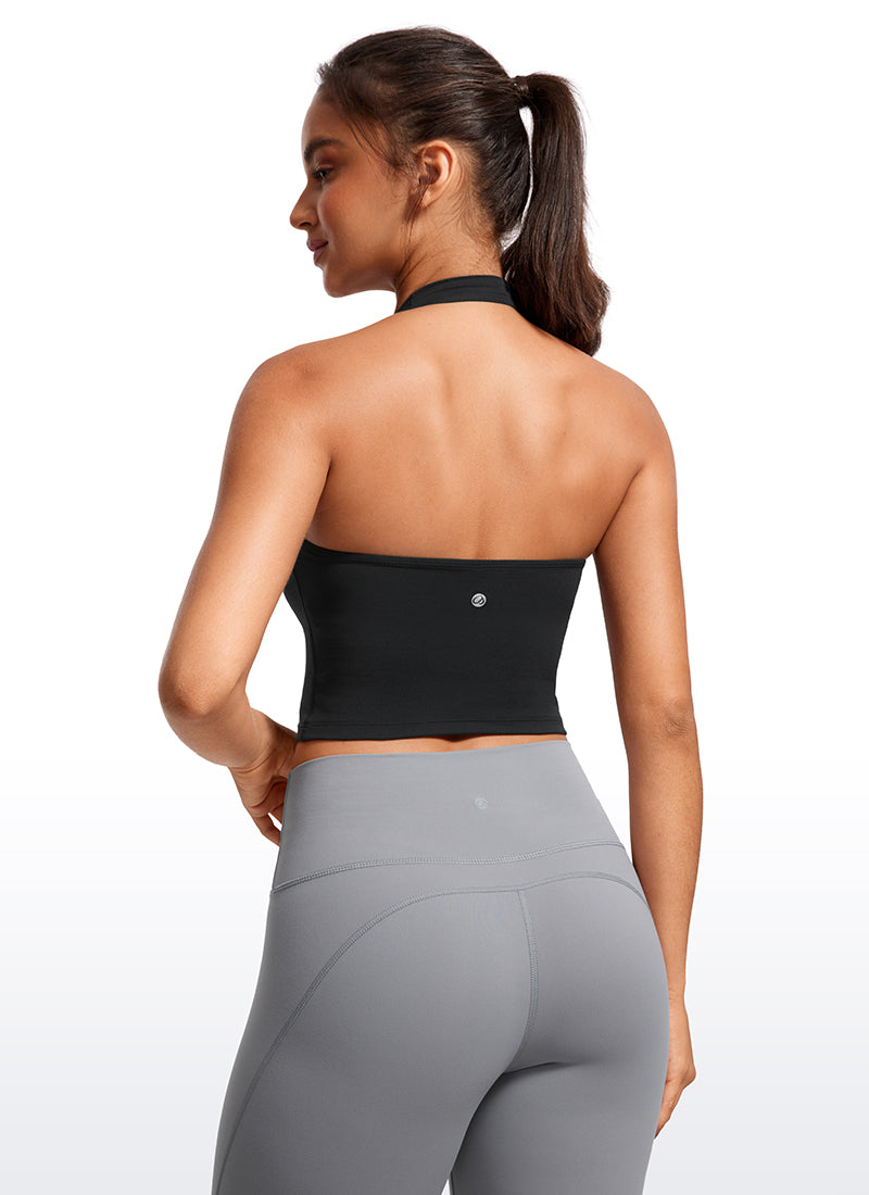 CRZ YOGA Camisetas sin Mangas con Cuello Halter y Tirantes Finos para Mujer MARFIL FRANCÉS