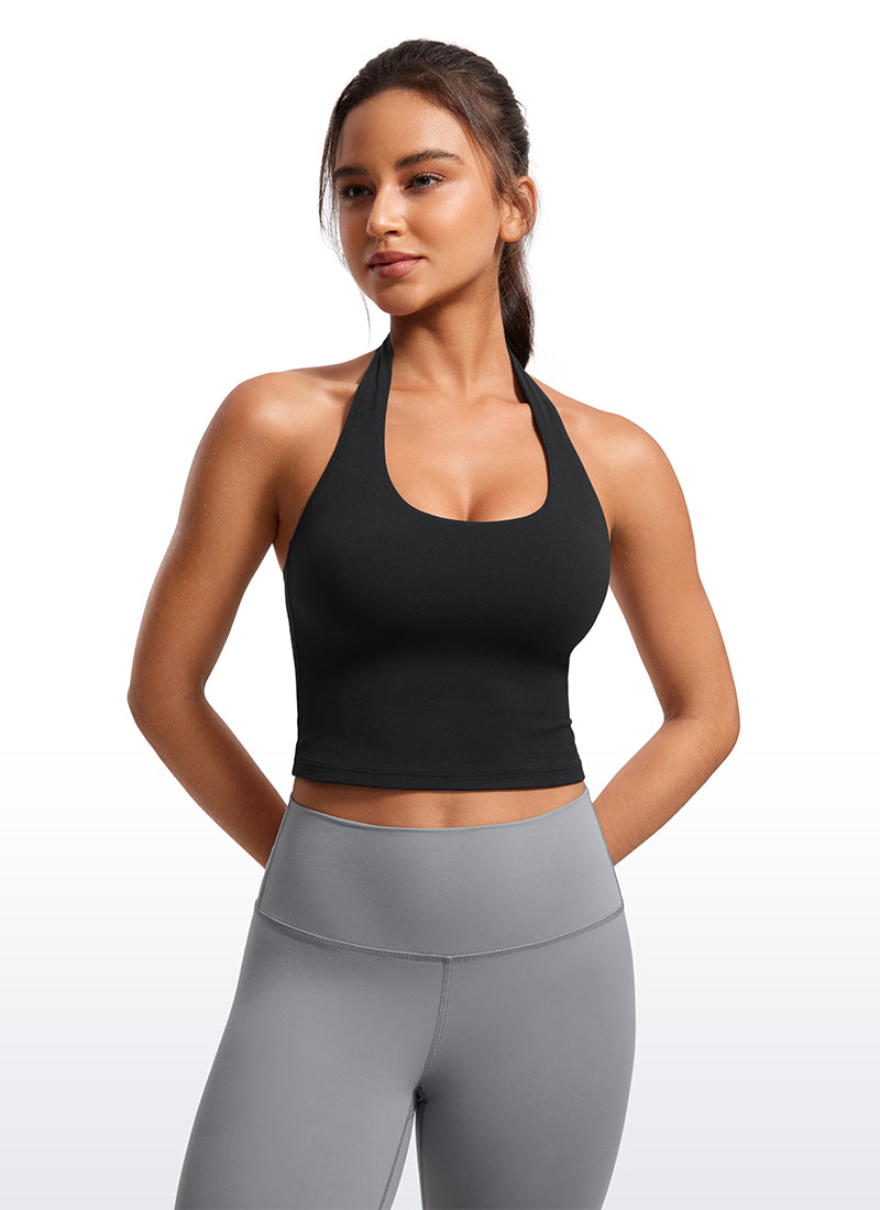 CRZ YOGA Camisetas sin Mangas con Cuello Halter y Tirantes Finos para Mujer MARFIL FRANCÉS