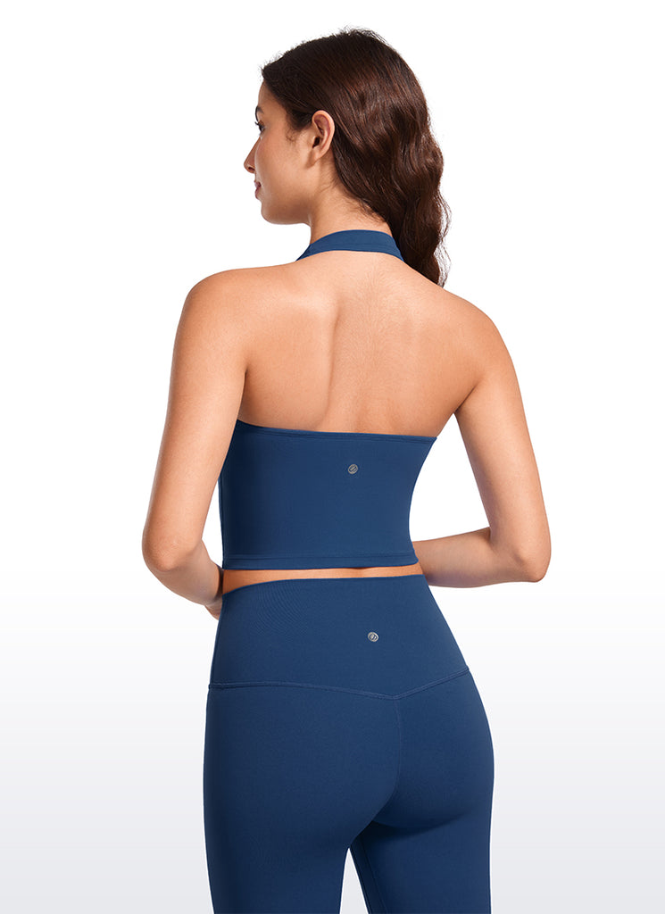 CRZ YOGA Camisetas sin Mangas con Cuello Halter y Tirantes Finos para Mujer MARFIL FRANCÉS