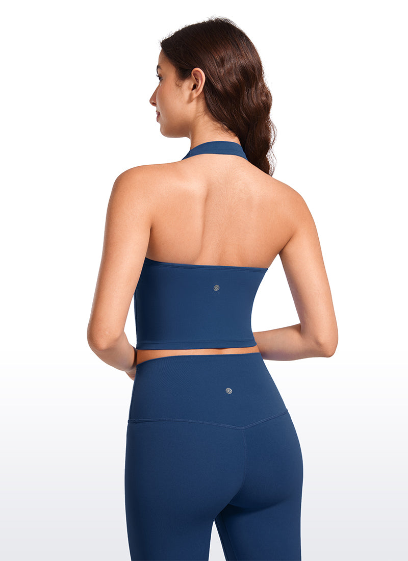 CRZ YOGA Camisetas sin Mangas con Cuello Halter y Tirantes Finos MARFIL FRANCÉS