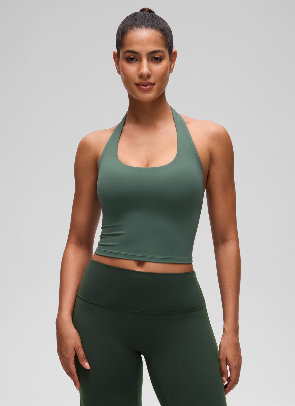CRZ YOGA Camisetas sin Mangas con Cuello Halter y Tirantes Finos Verde Bosque Oscuro @model_info:C