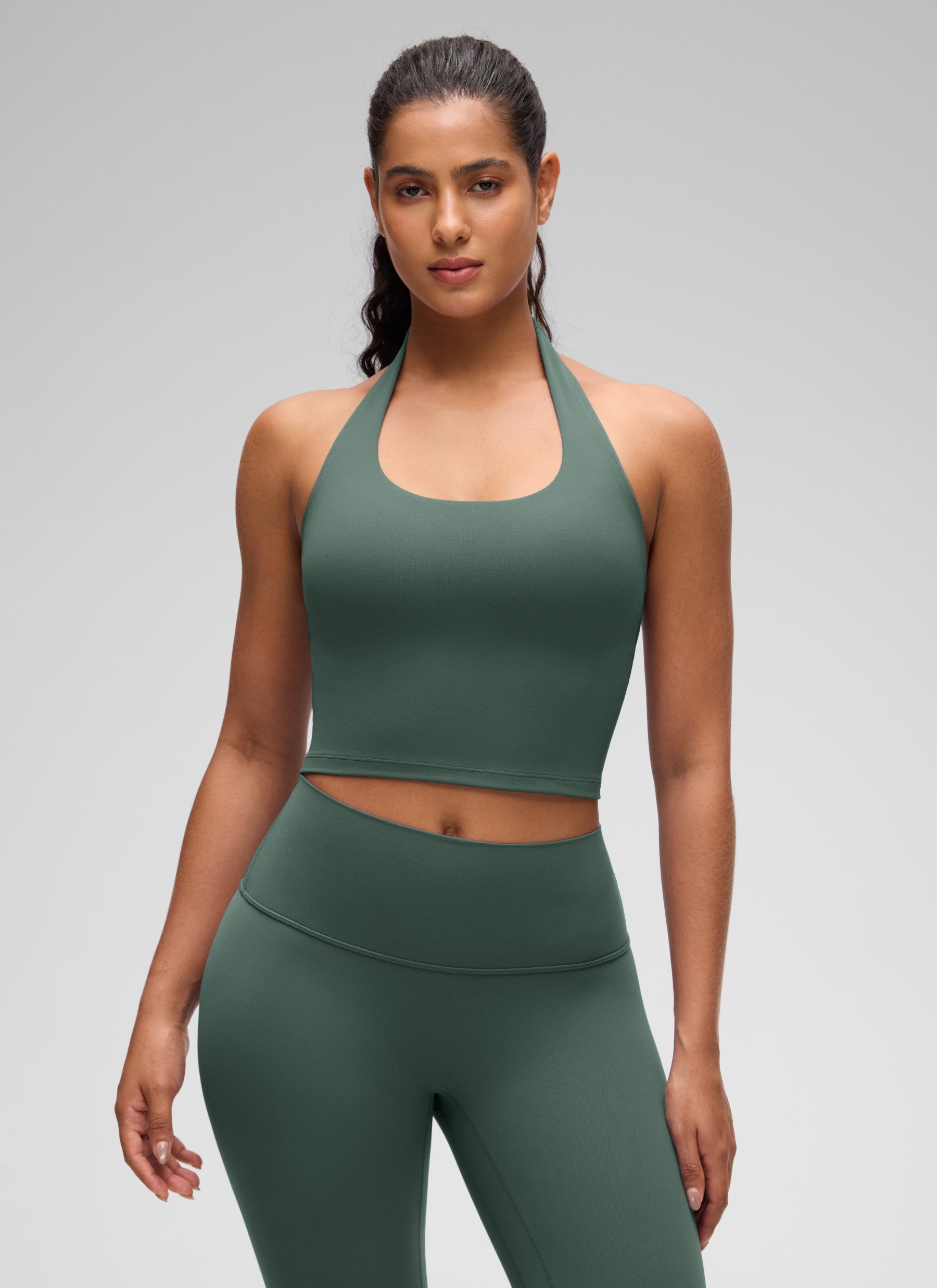 CRZ YOGA Camisetas sin Mangas con Cuello Halter y Tirantes Finos Verde Bosque Oscuro