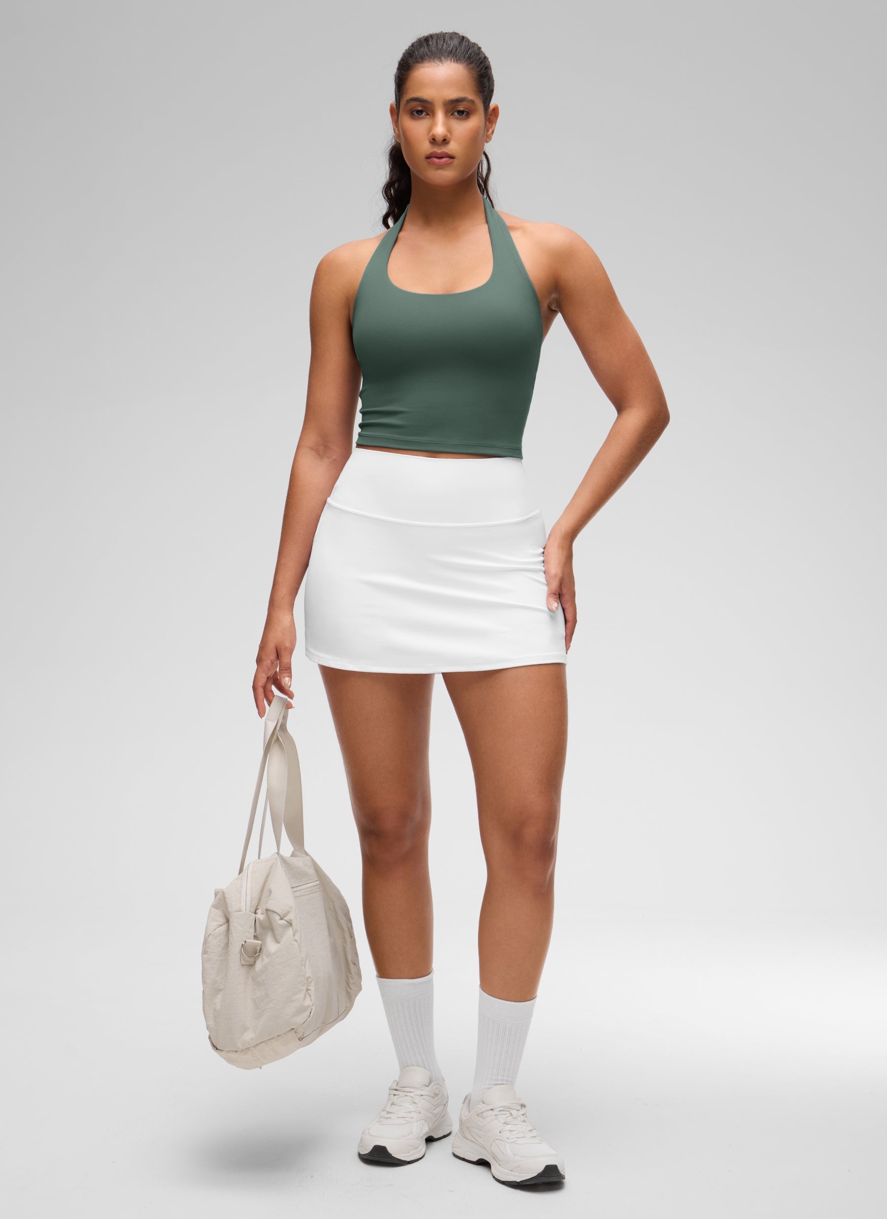 CRZ YOGA Camisetas sin Mangas con Cuello Halter y Tirantes Finos Verde Bosque Oscuro