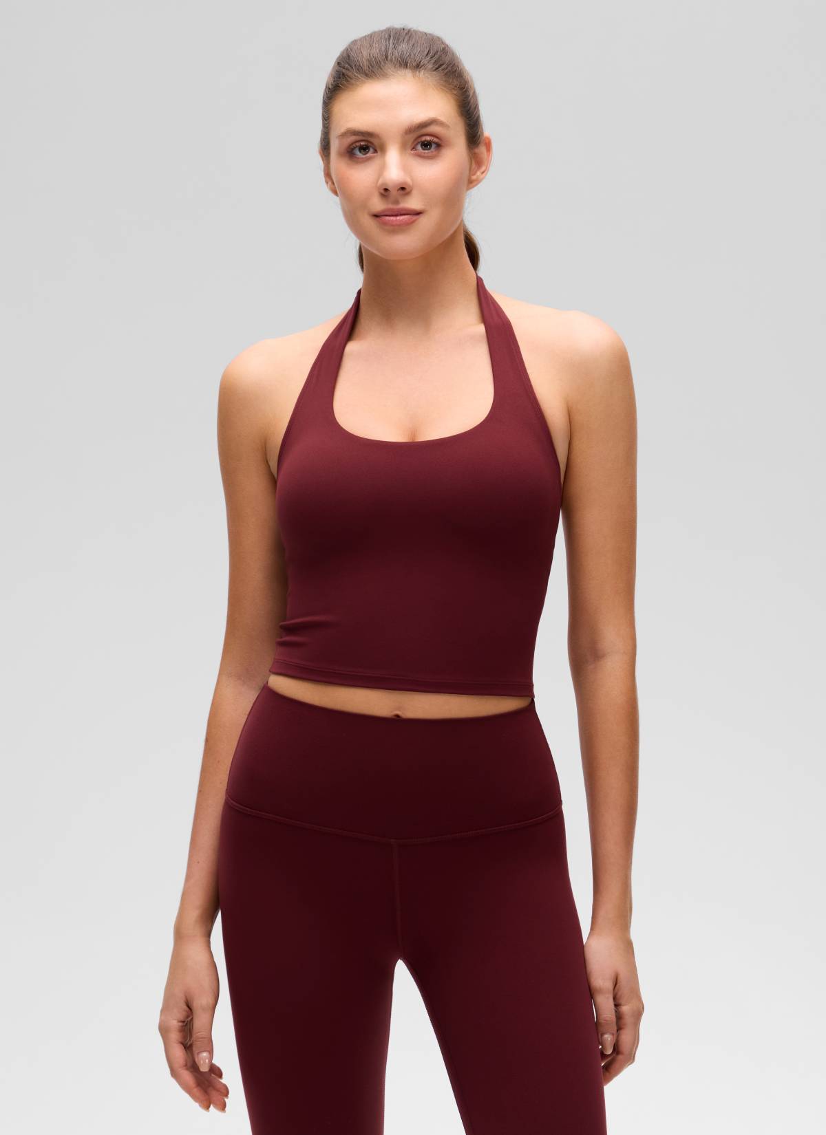 CRZ YOGA Camisetas sin Mangas con Cuello Halter y Tirantes Finos Merlot Rojo @model_info:Gelya