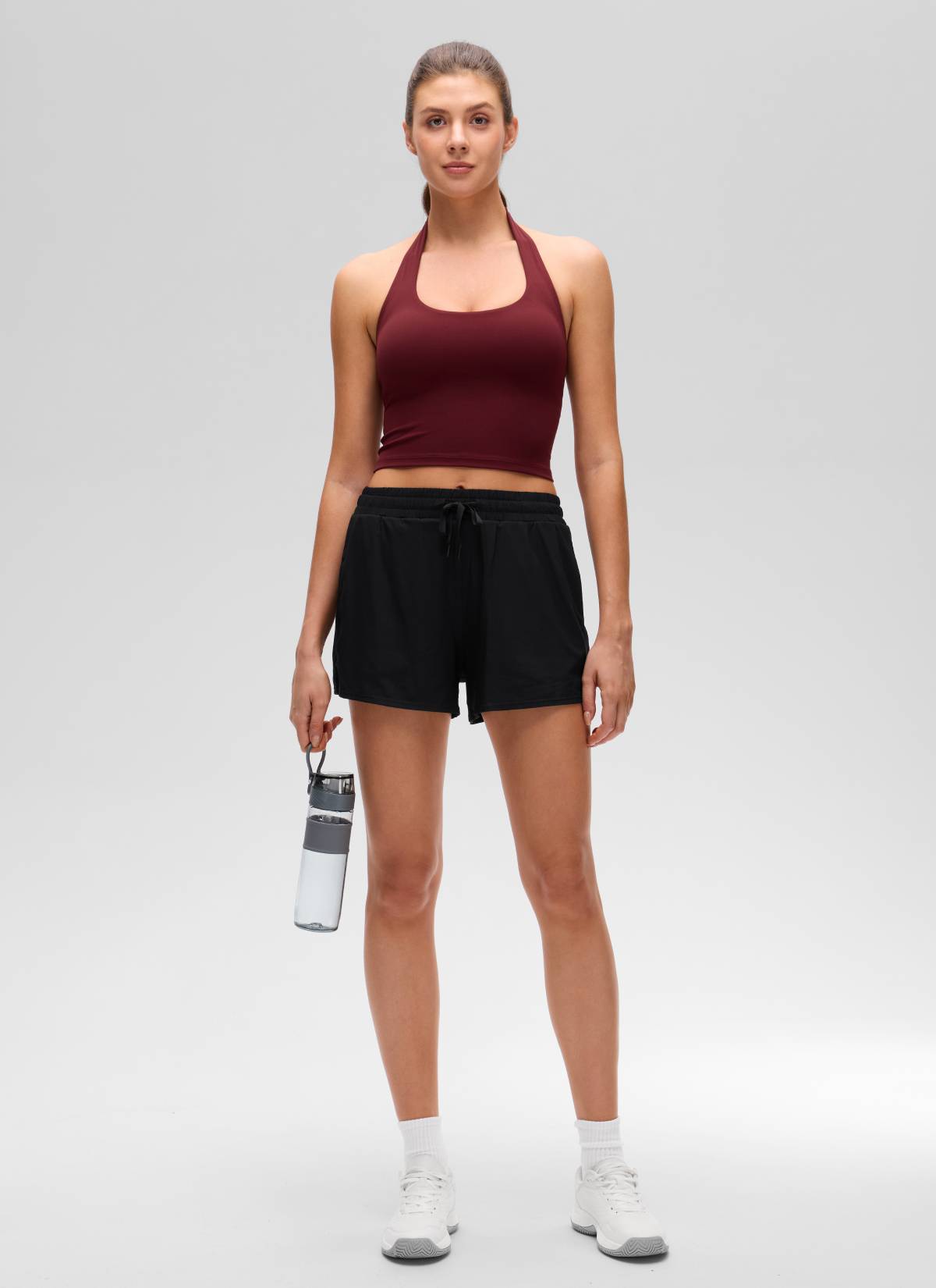 CRZ YOGA Camisetas sin Mangas con Cuello Halter y Tirantes Finos Merlot Rojo