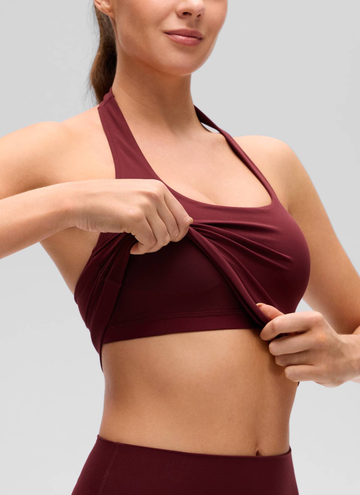 CRZ YOGA Camisetas sin Mangas con Cuello Halter y Tirantes Finos Merlot Rojo