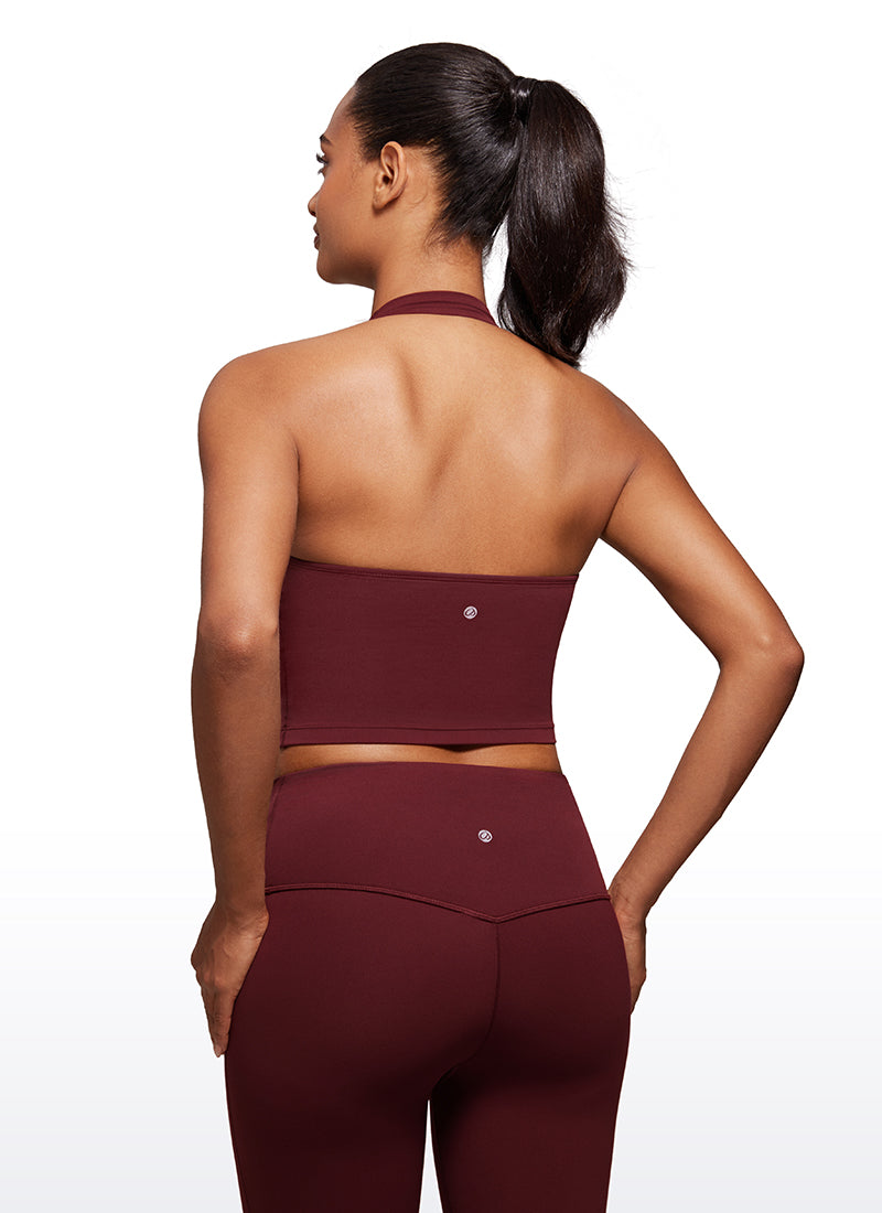 CRZ YOGA Camisetas sin Mangas con Cuello Halter y Tirantes Finos Merlot Rojo