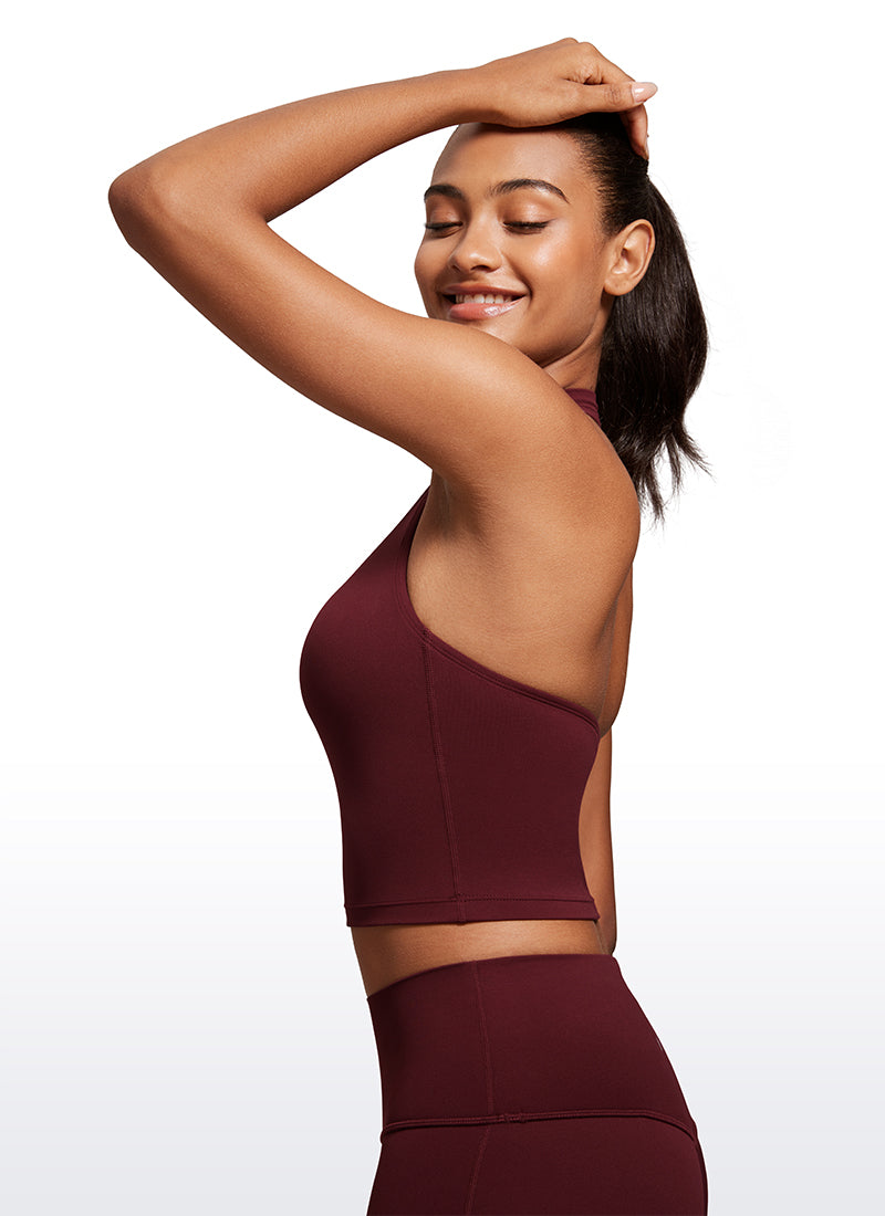 CRZ YOGA Camisetas sin Mangas con Cuello Halter y Tirantes Finos Merlot Rojo