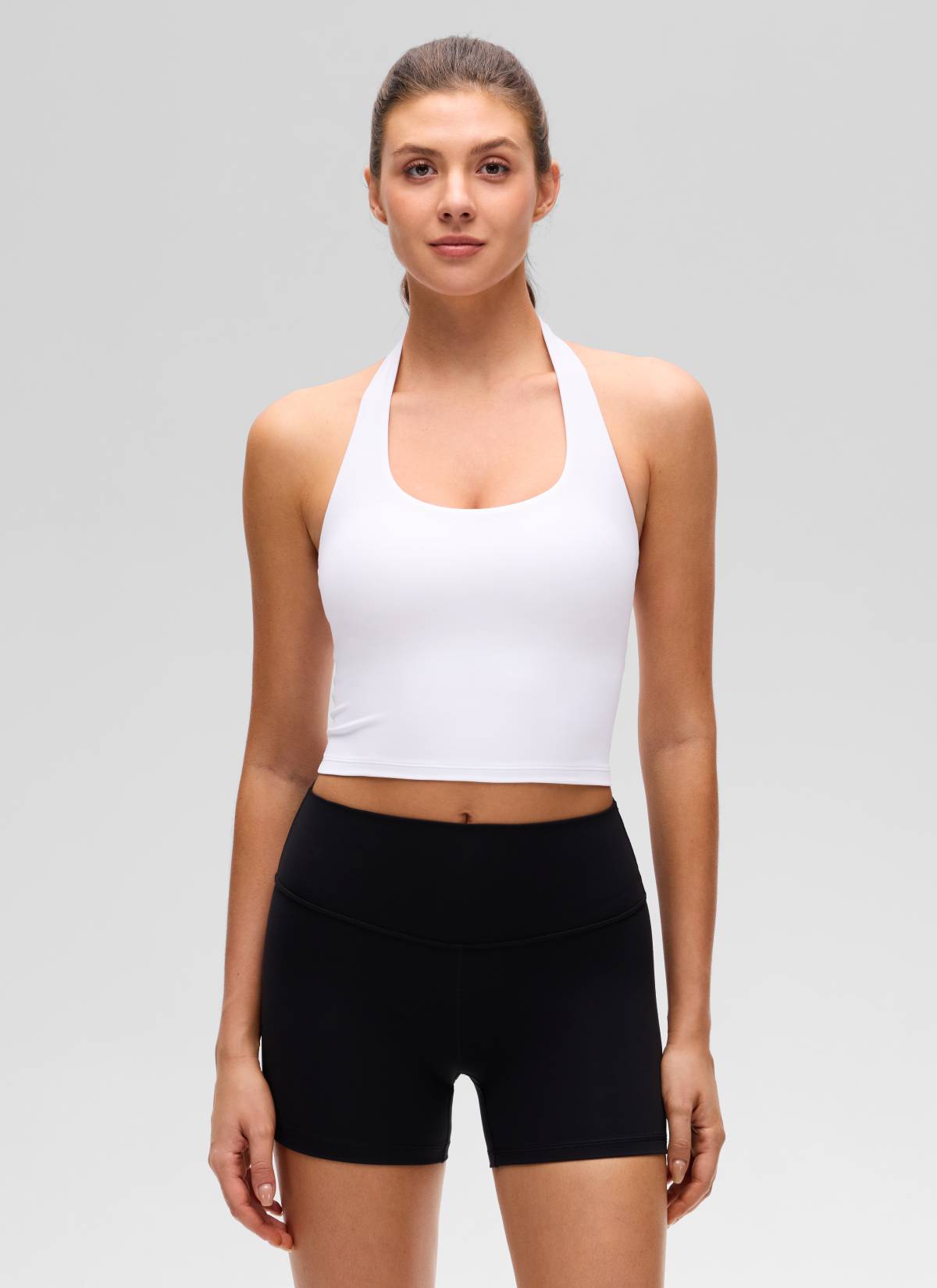 CRZ YOGA Camisetas sin Mangas con Cuello Halter y Tirantes Finos blanco