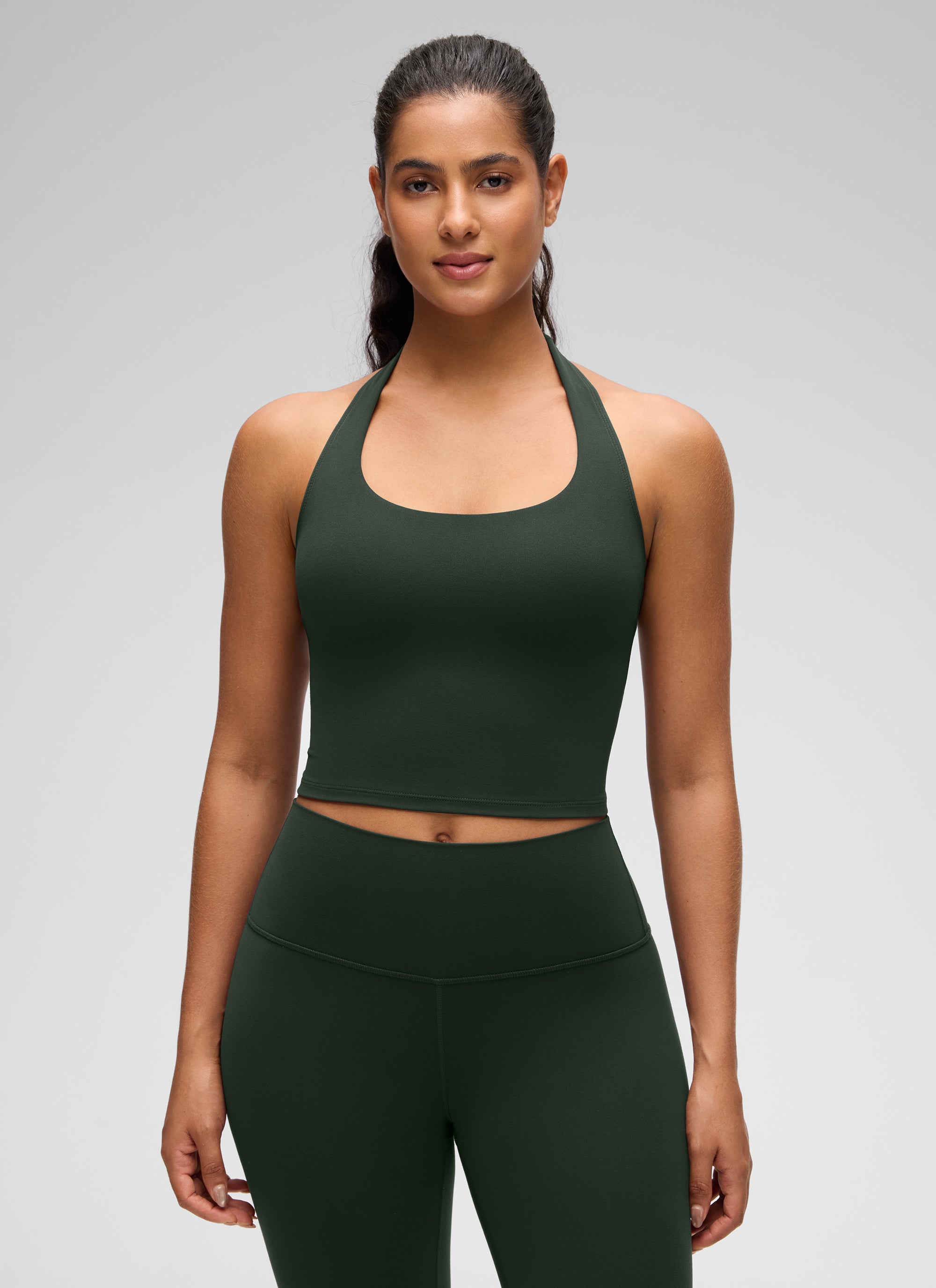 CRZ YOGA Camisetas sin Mangas con Cuello Halter y Tirantes Finos Leyenda Verde