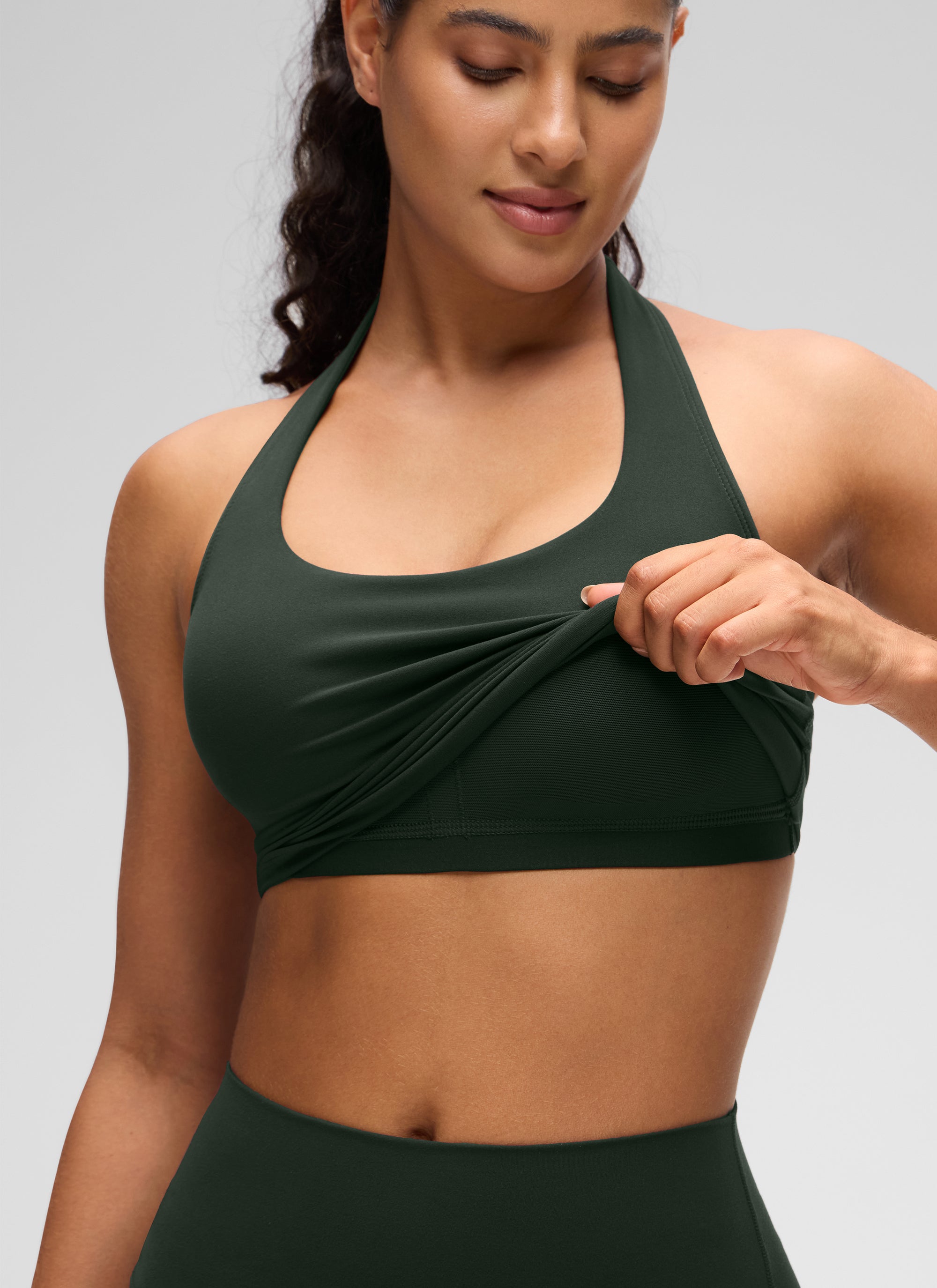 CRZ YOGA Camisetas sin Mangas con Cuello Halter y Tirantes Finos Leyenda Verde