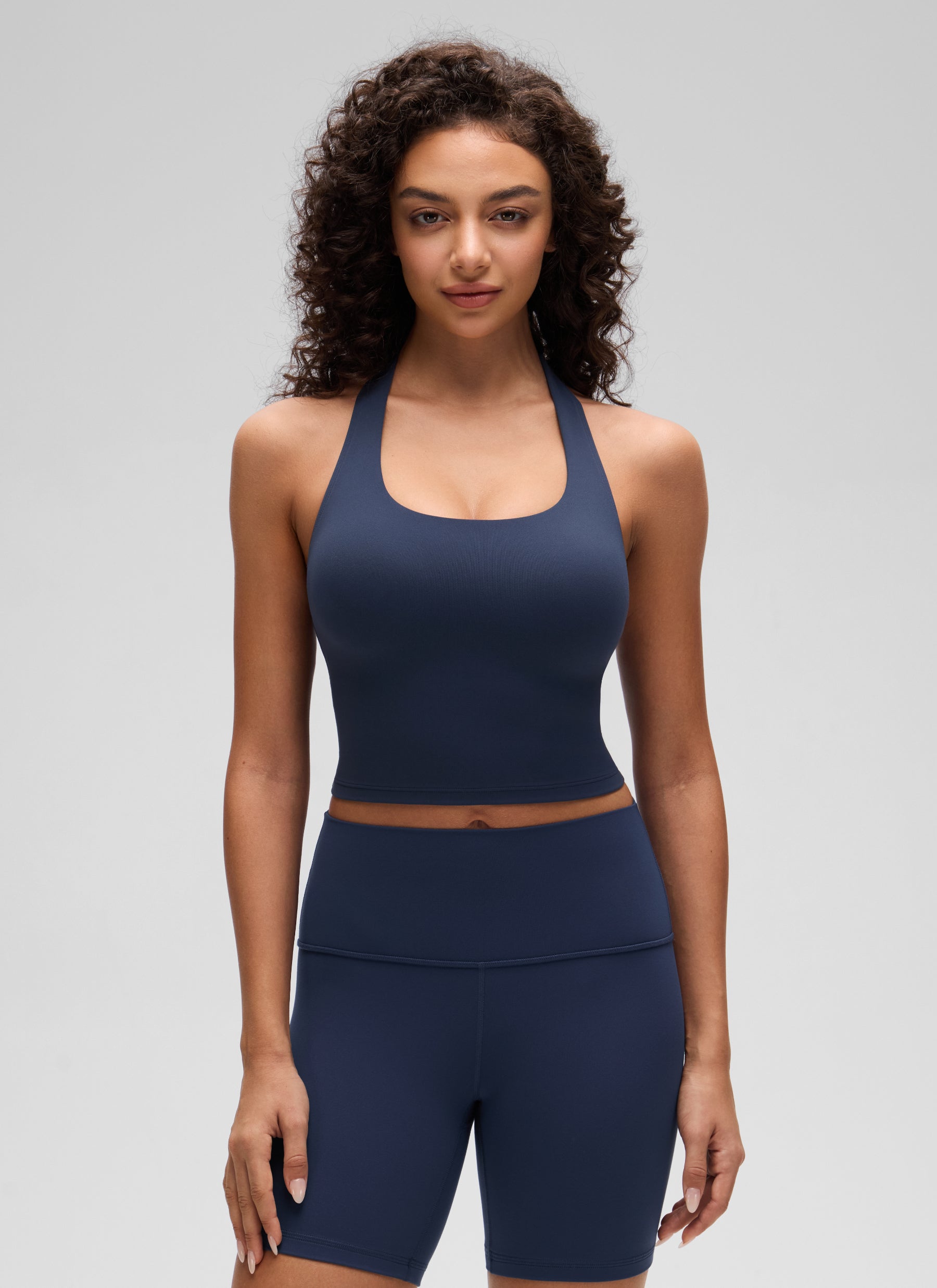 CRZ YOGA Camisetas sin Mangas con Cuello Halter y Tirantes Finos Azul Club