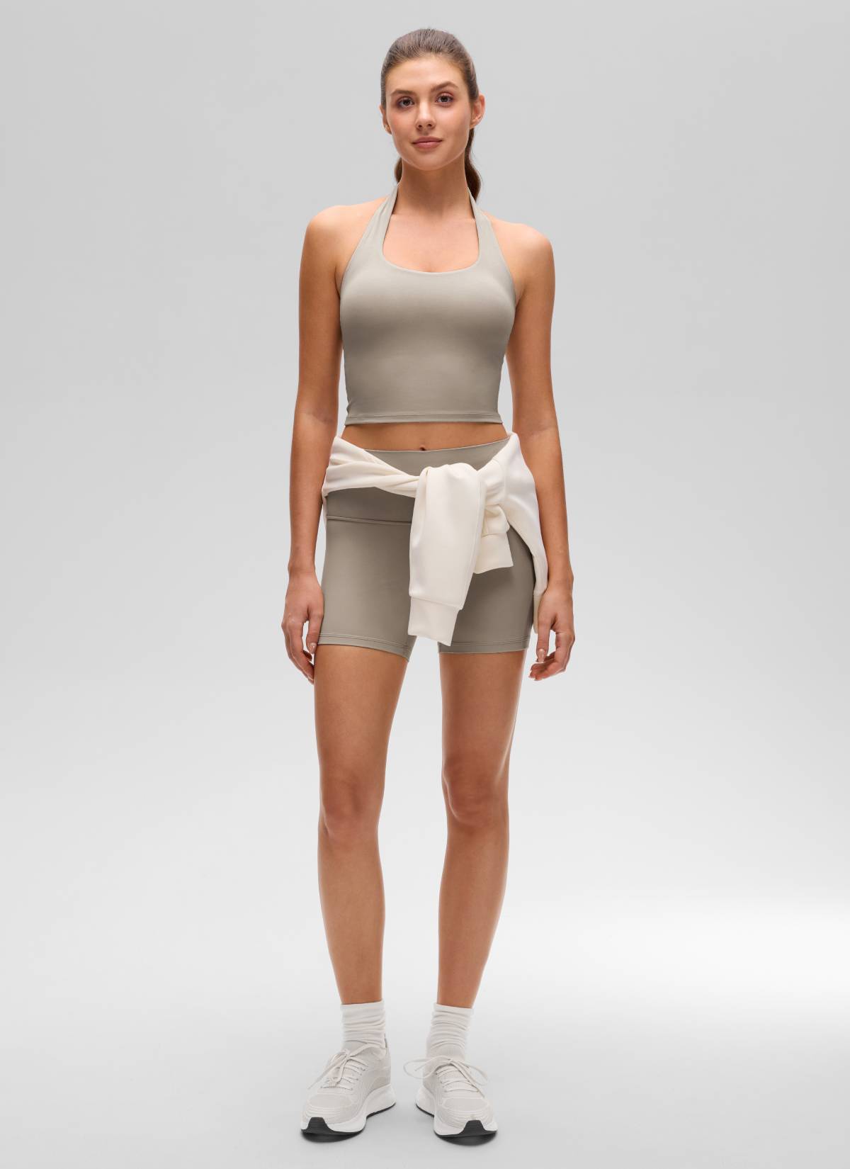 CRZ YOGA Camisetas sin Mangas con Cuello Halter y Tirantes Finos Gris Ceniza Cálido @model_info:Gelya