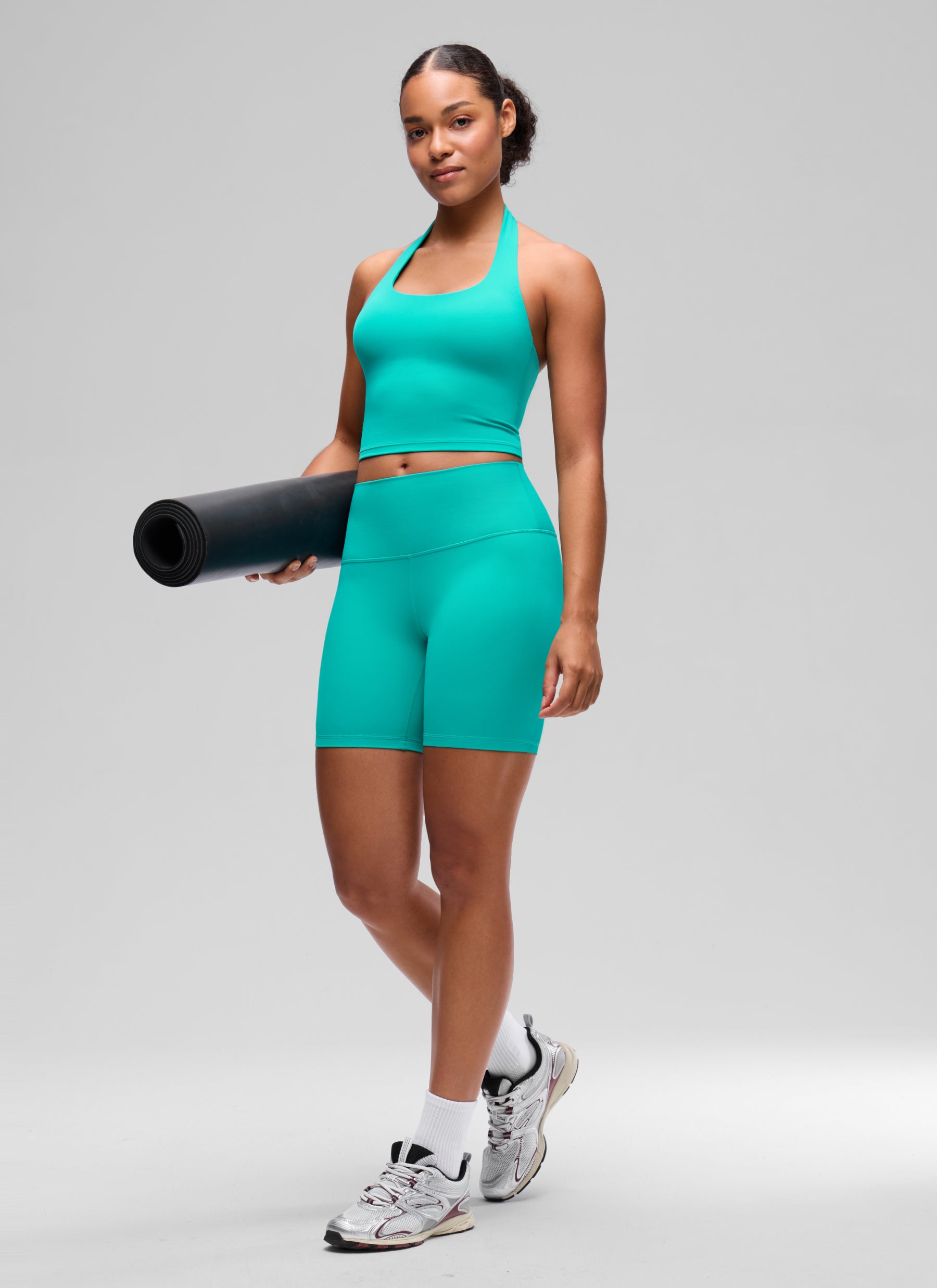 CRZ YOGA Camisetas sin Mangas con Cuello Halter y Tirantes Finos Trópicos Teal