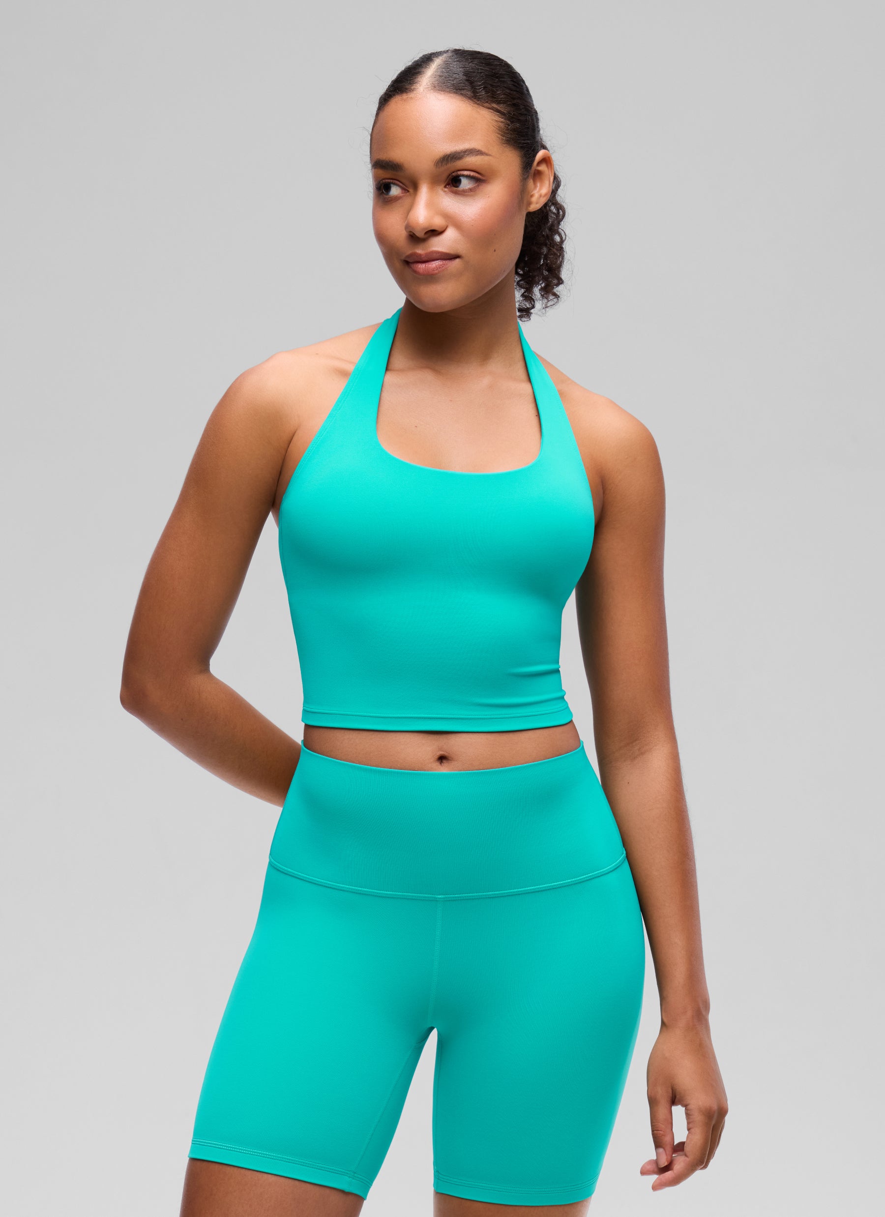 CRZ YOGA Camisetas sin Mangas con Cuello Halter y Tirantes Finos Trópicos Teal