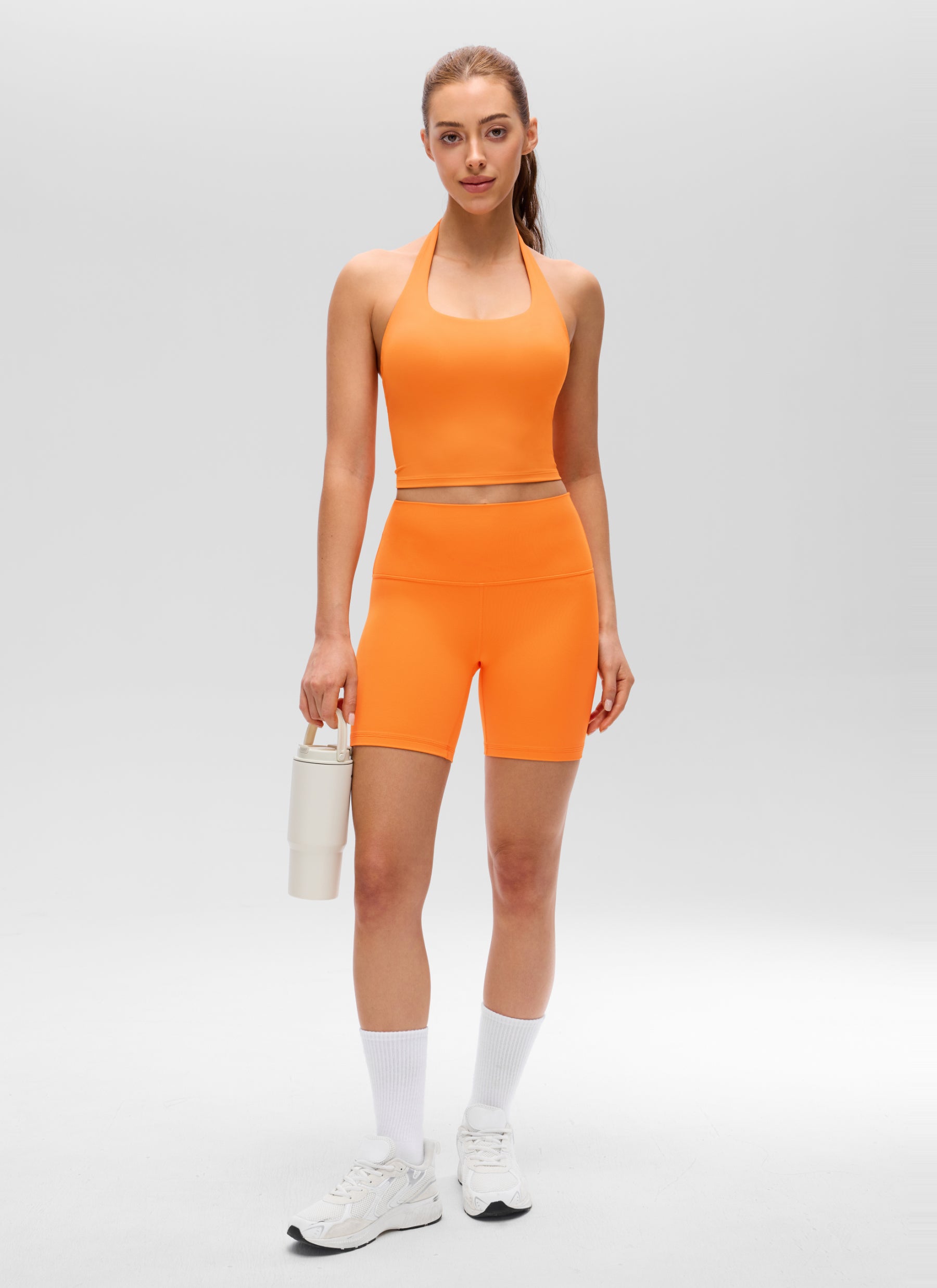 CRZ YOGA Camisetas sin Mangas con Cuello Halter y Tirantes Finos Naranja Tigre