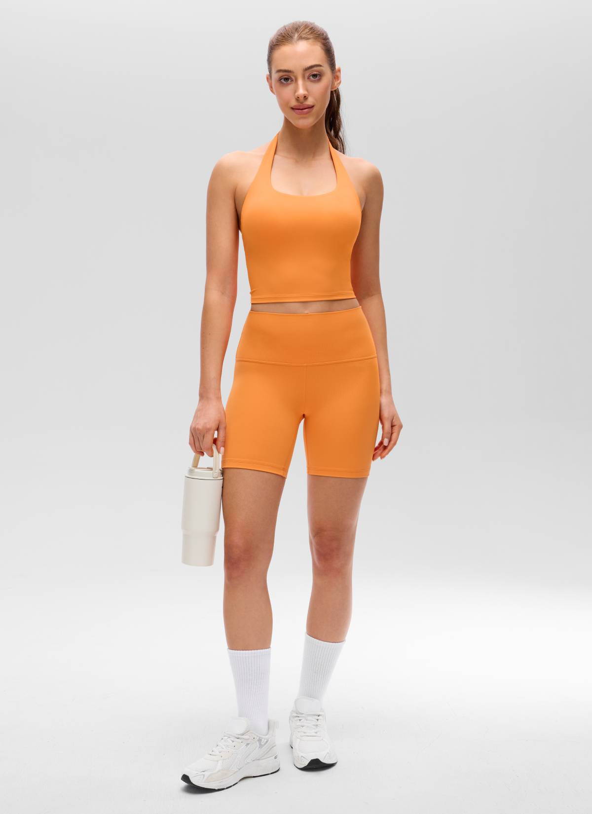 CRZ YOGA Camisetas sin Mangas con Cuello Halter y Tirantes Finos Naranja Tigre