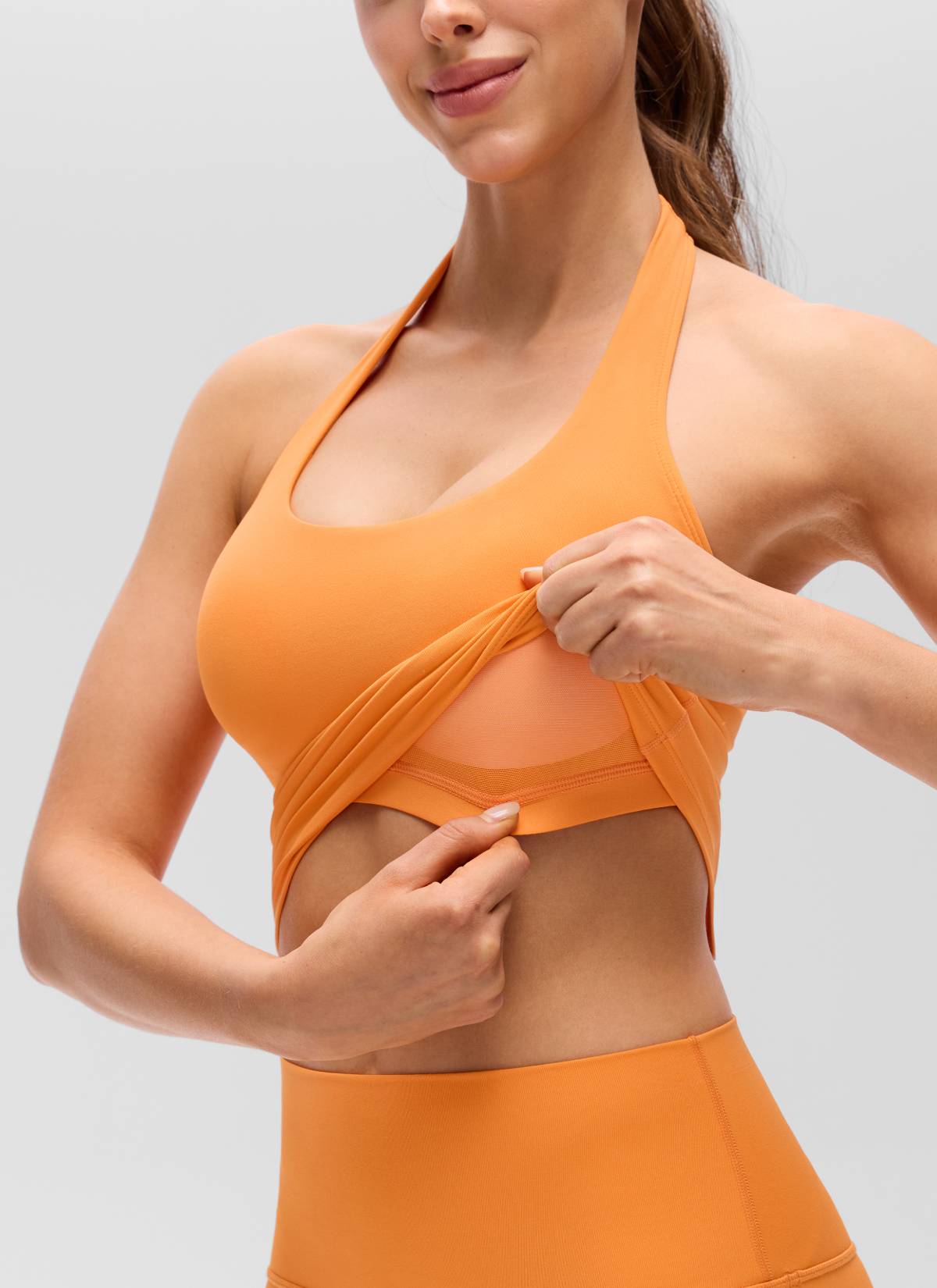 CRZ YOGA Camisetas sin Mangas con Cuello Halter y Tirantes Finos Naranja Tigre