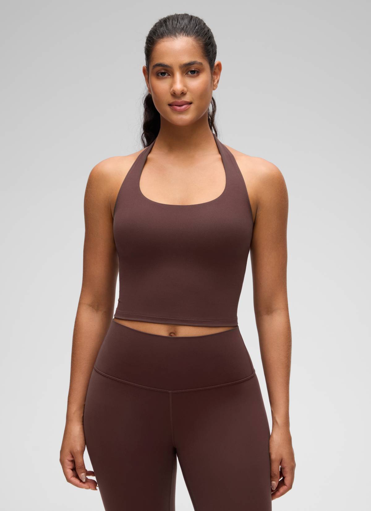 CRZ YOGA Camisetas sin Mangas con Cuello Halter y Tirantes Finos Gris pardo @model_info:Carol