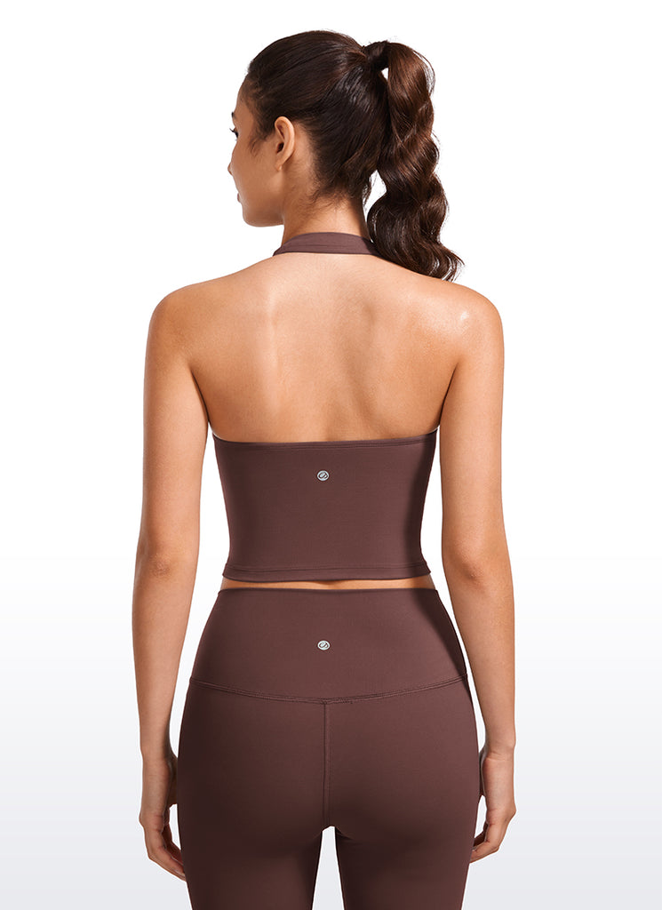 CRZ YOGA Camisetas sin Mangas con Cuello Halter y Tirantes Finos para Mujer blanco