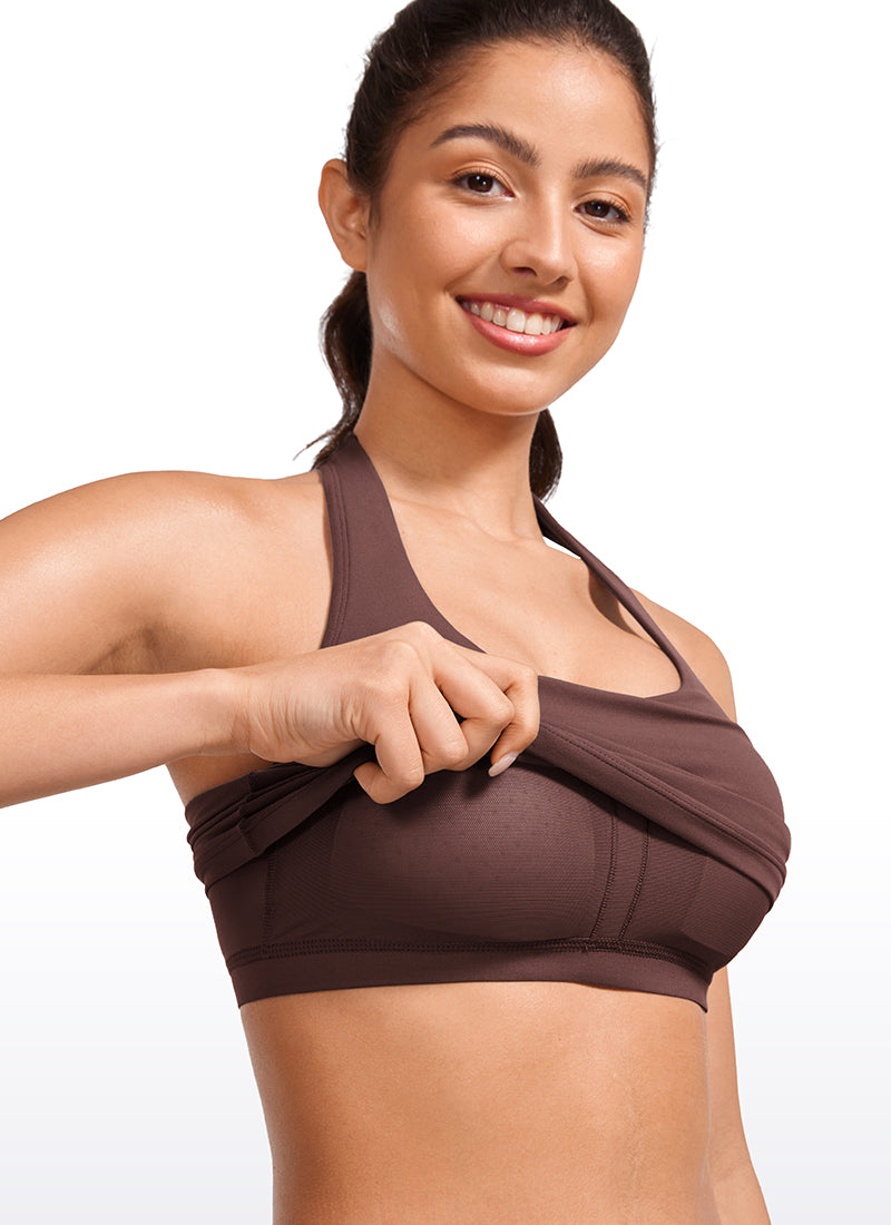 CRZ YOGA Camisetas sin Mangas con Cuello Halter y Tirantes Finos Gris pardo