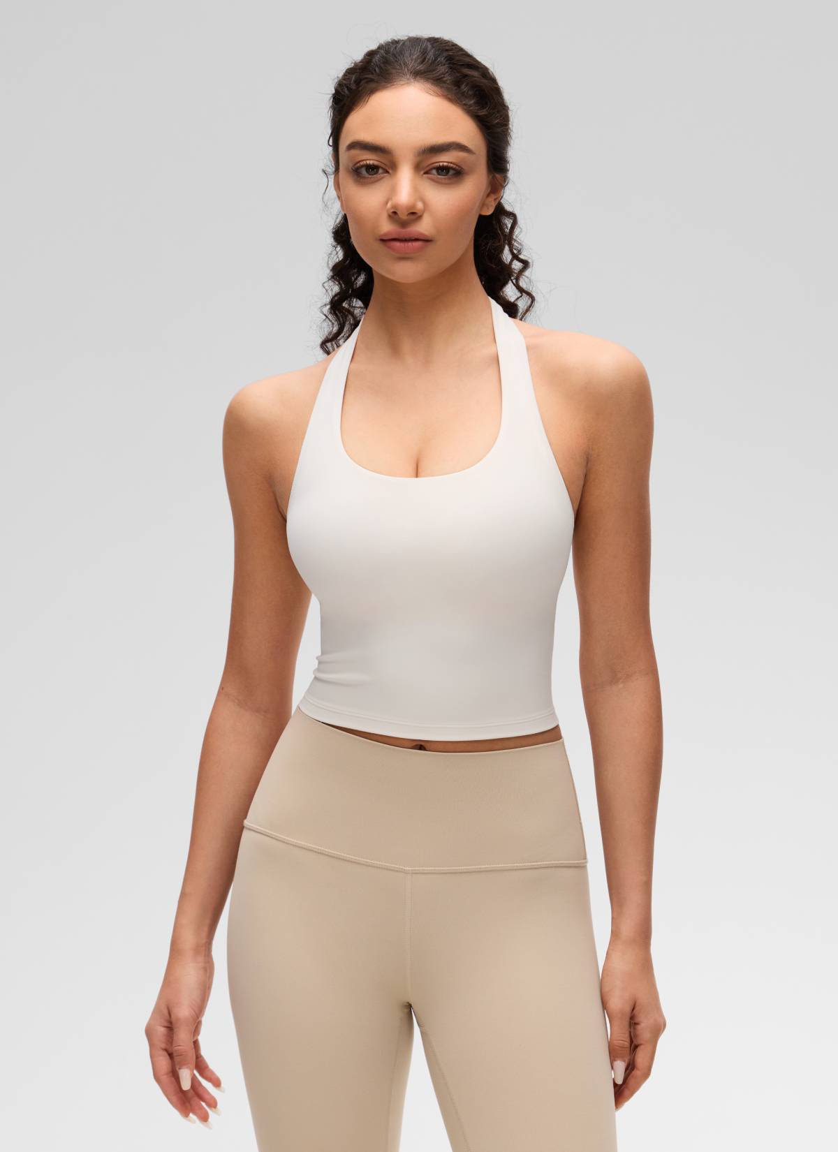 CRZ YOGA Camisetas sin Mangas con Cuello Halter y Tirantes Finos Albaricoque blanco